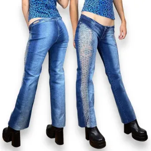 2000s Fishnet Cutout Flare Jeans (XS)