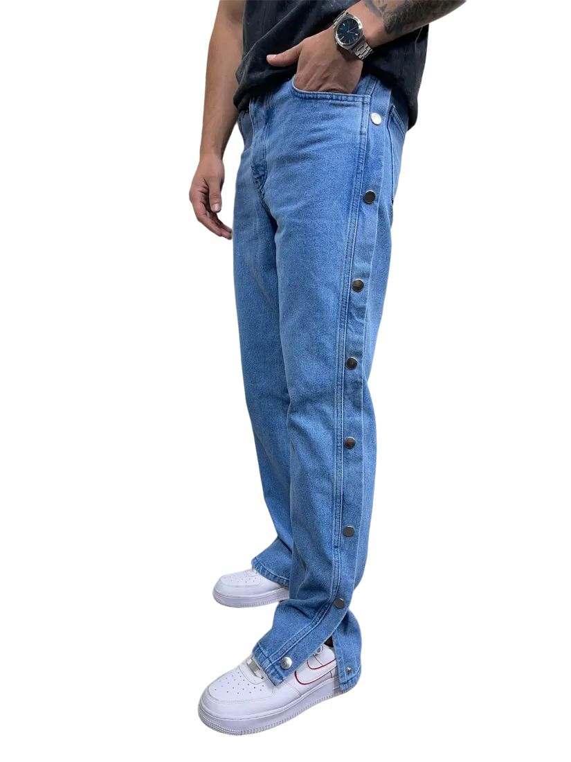 Adres Tekstil Men's Blue Jeans Side Buttons Loose-Fit Luxury Style