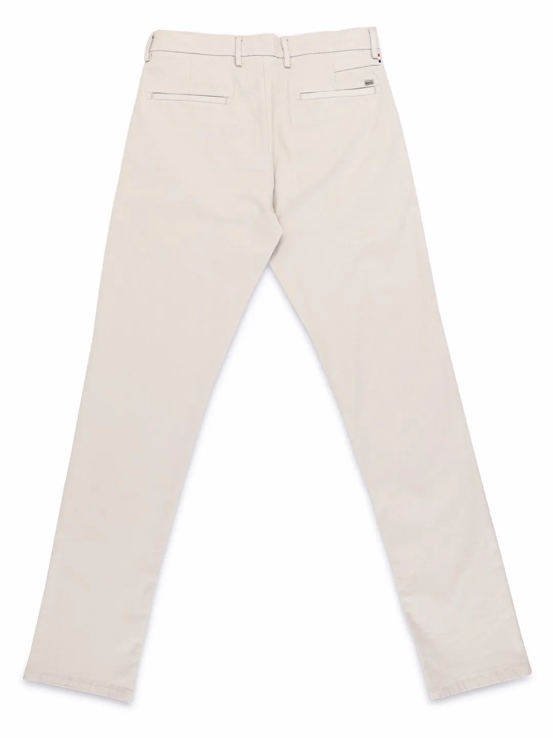 Beige Plain Cotton Stretch Trousers