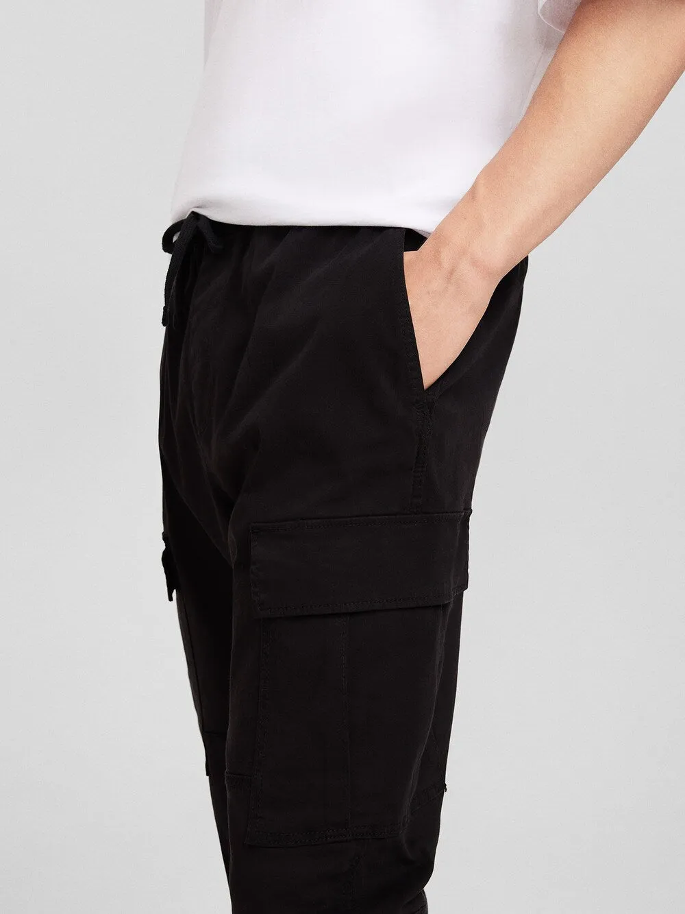 Bershka tapered cargo pants, black
