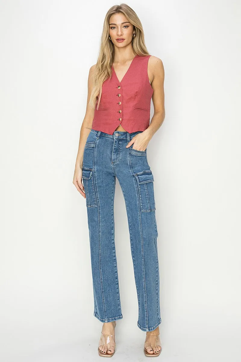 Beverly High Rise Ankle Straight Leg Cargo Jeans  *FINAL SALE*