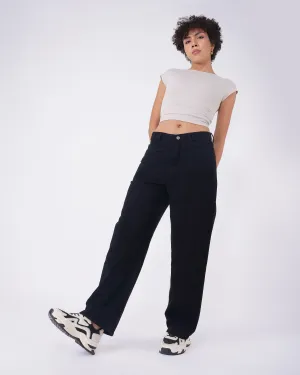 BLACK SOLID RELAXED FIT JEANS