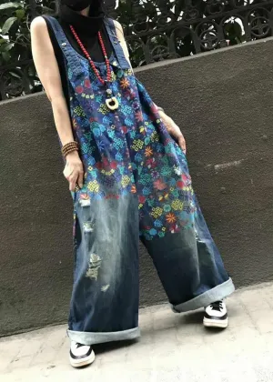Boutique Print Blue Jeans Overall Jumpsuit