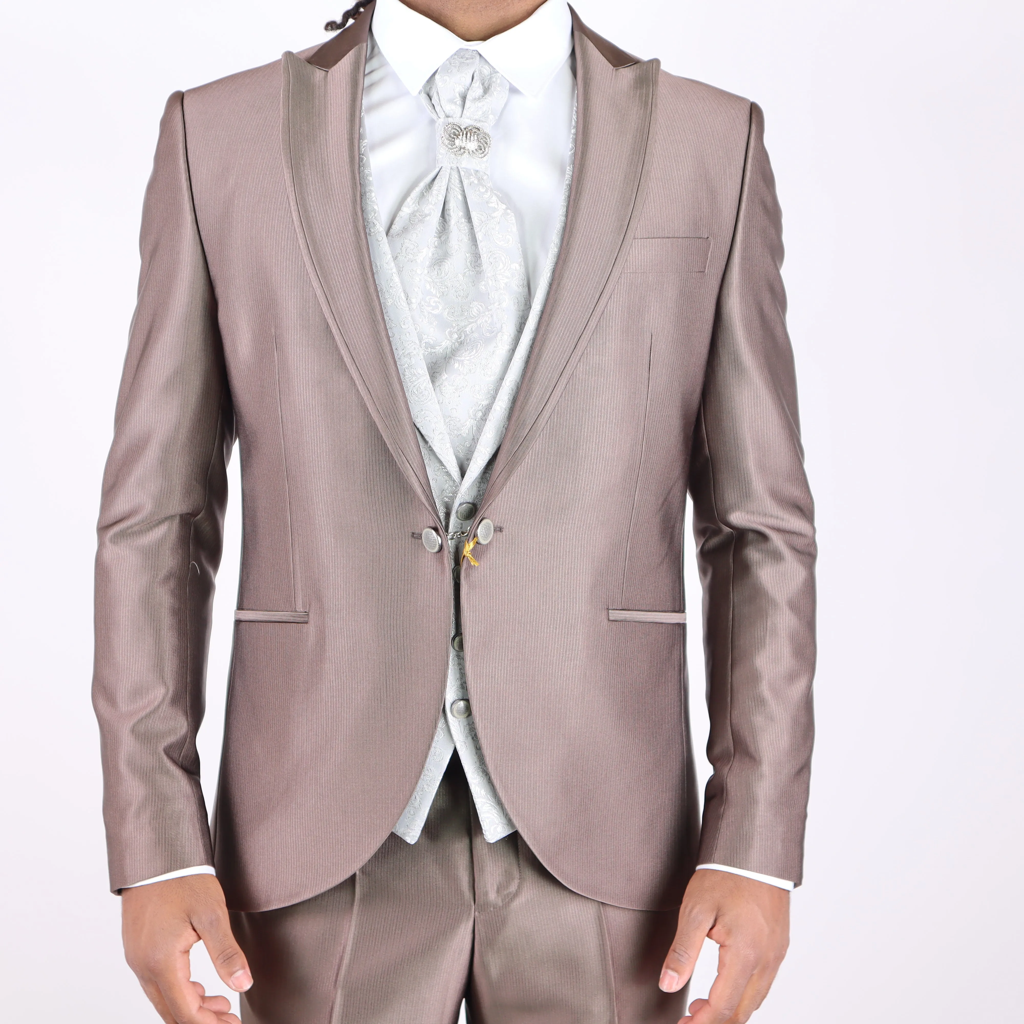 Bronze Avanti Milano Stripped Jacket Patterned Vest Three Piece Tuxedo