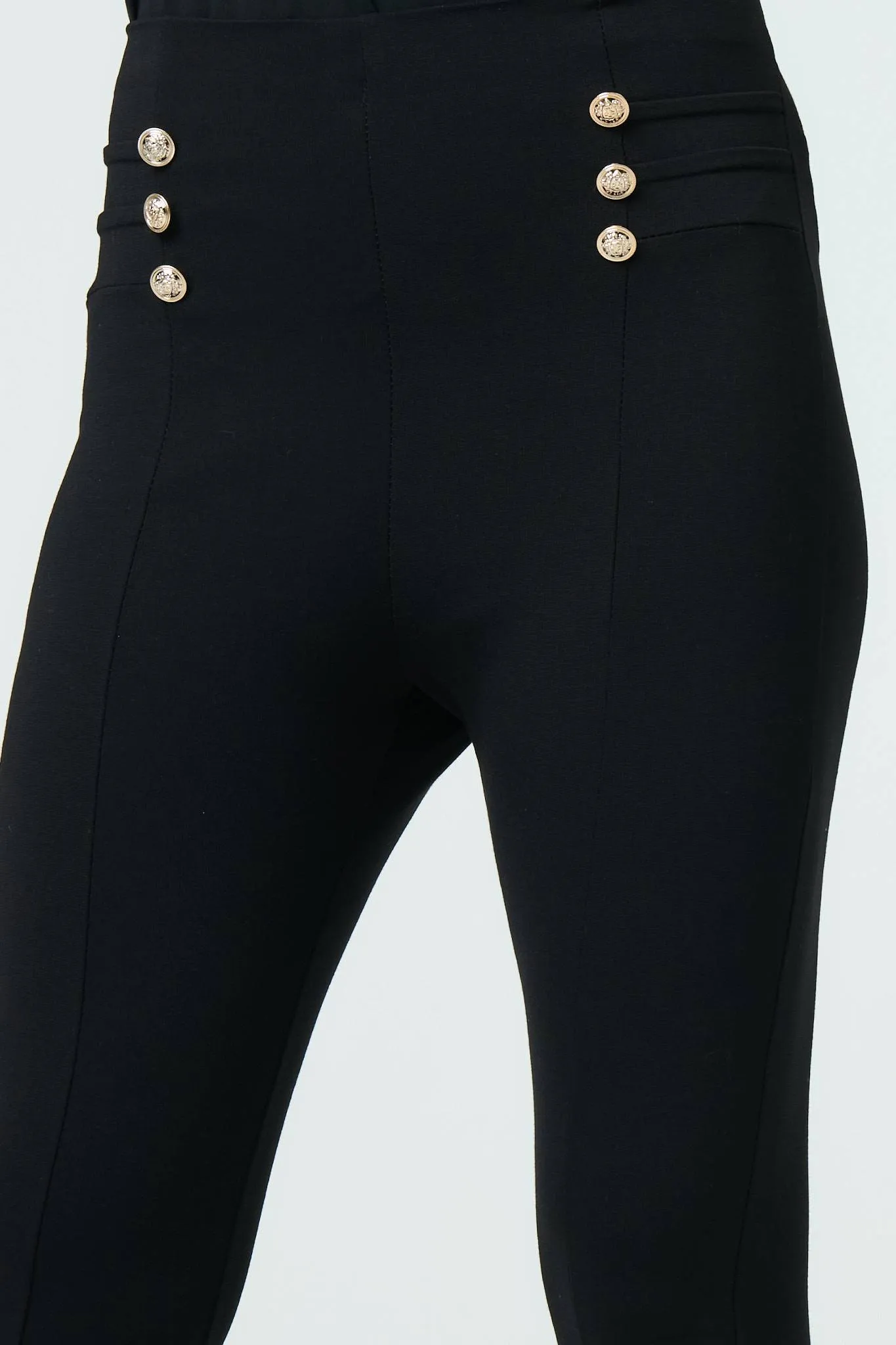 Button Detail High Waist Slim Leggings