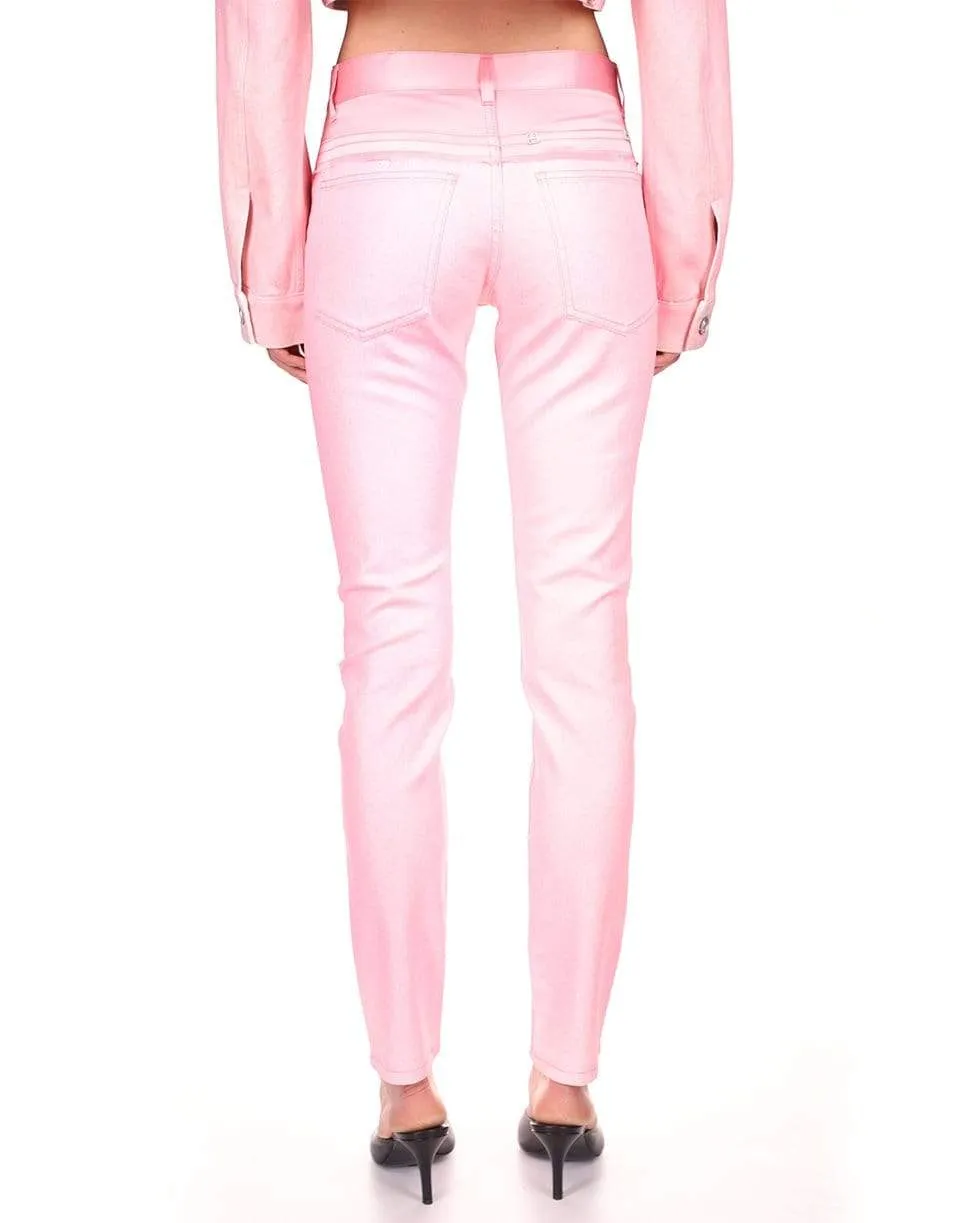 Candy Pink Stretch Glitter Denim Pant