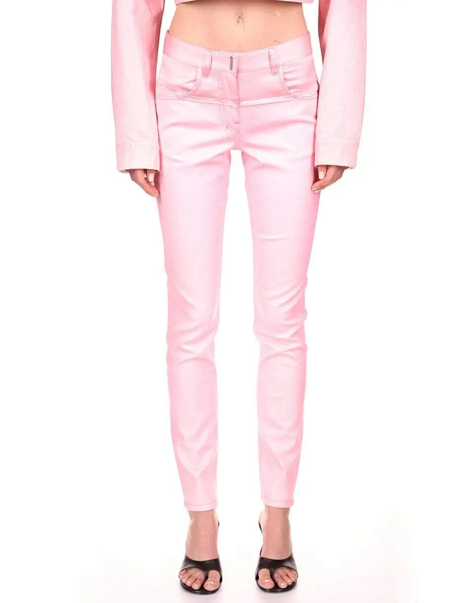 Candy Pink Stretch Glitter Denim Pant