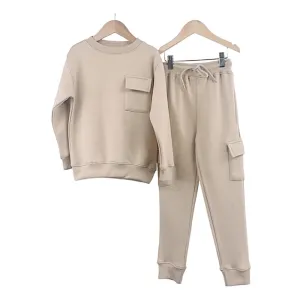 Columbia Pocket Sweatshirt Tracksuit Set- Beige