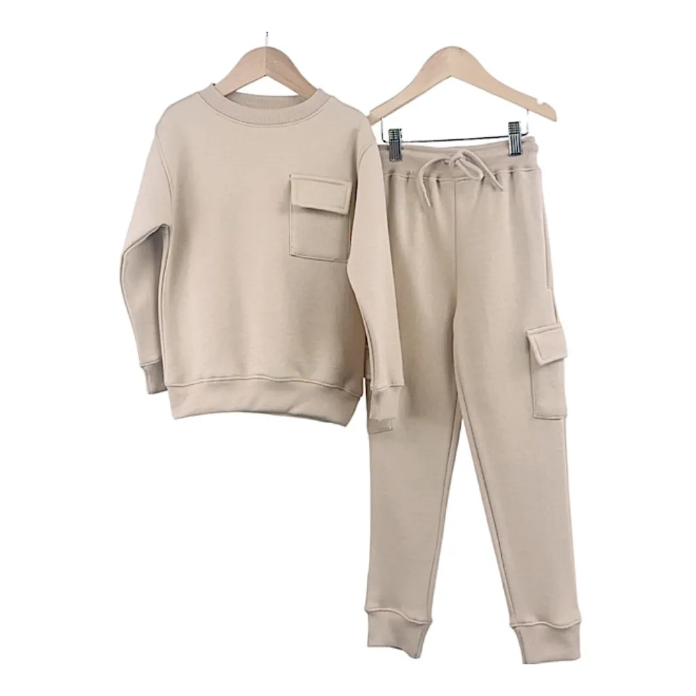 Columbia Pocket Sweatshirt Tracksuit Set- Beige