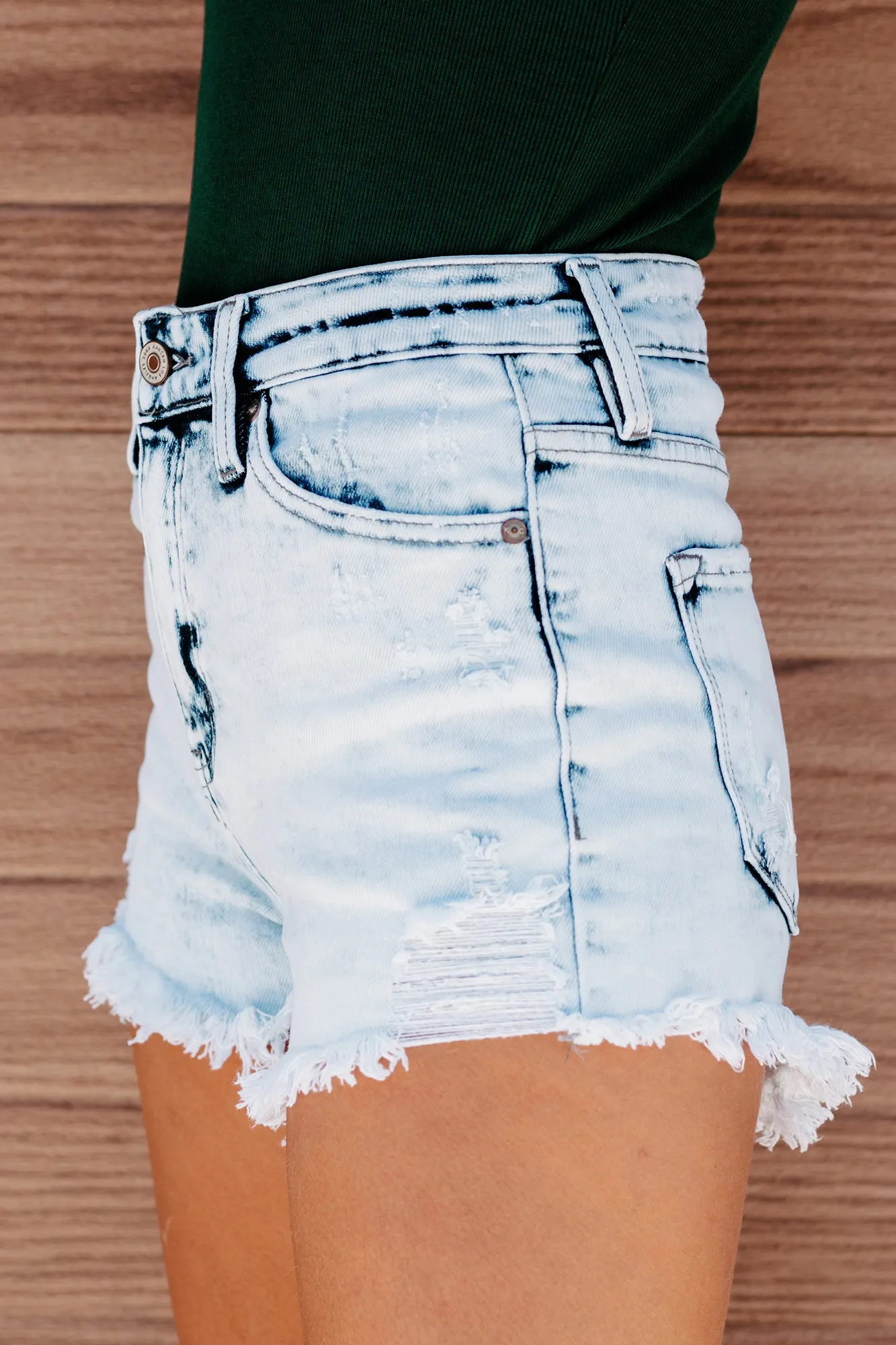 Concert Ready High Rise Distressed Acid Wash Kancan Shorts (Light)
