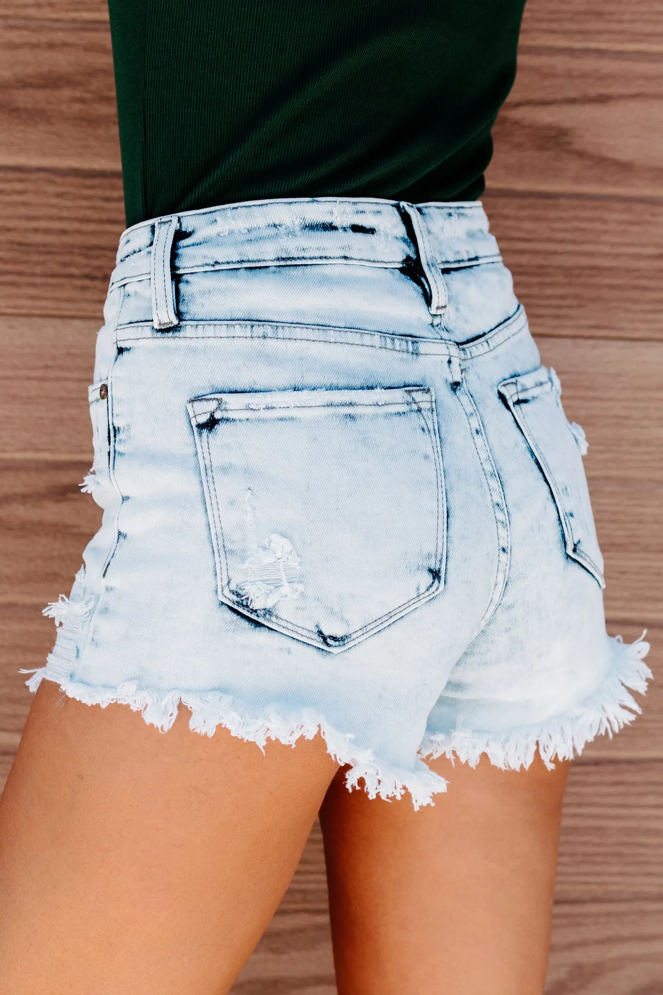 Concert Ready High Rise Distressed Acid Wash Kancan Shorts (Light)