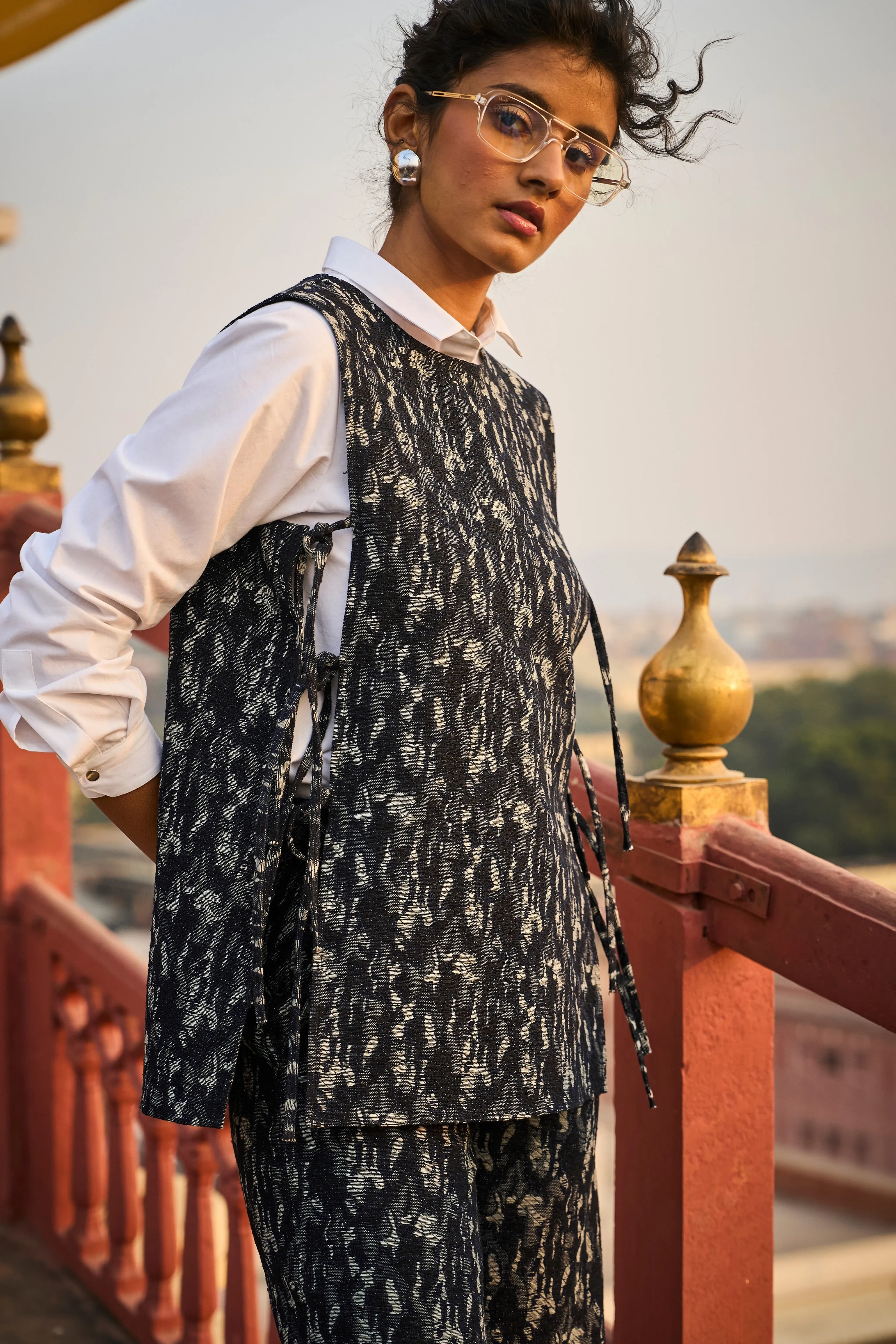 Denim Jacquard Overlay and Pant Set