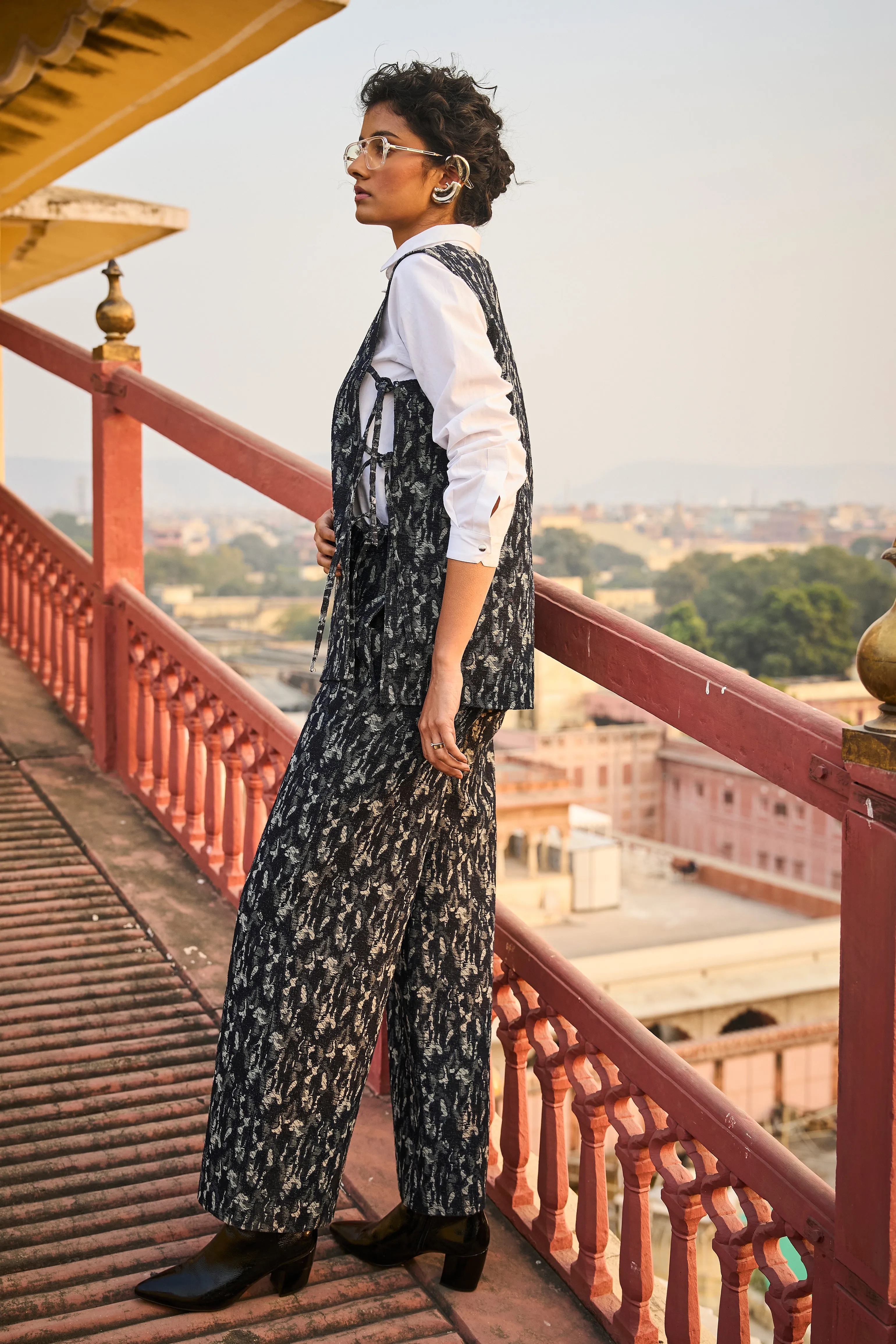 Denim Jacquard Overlay and Pant Set