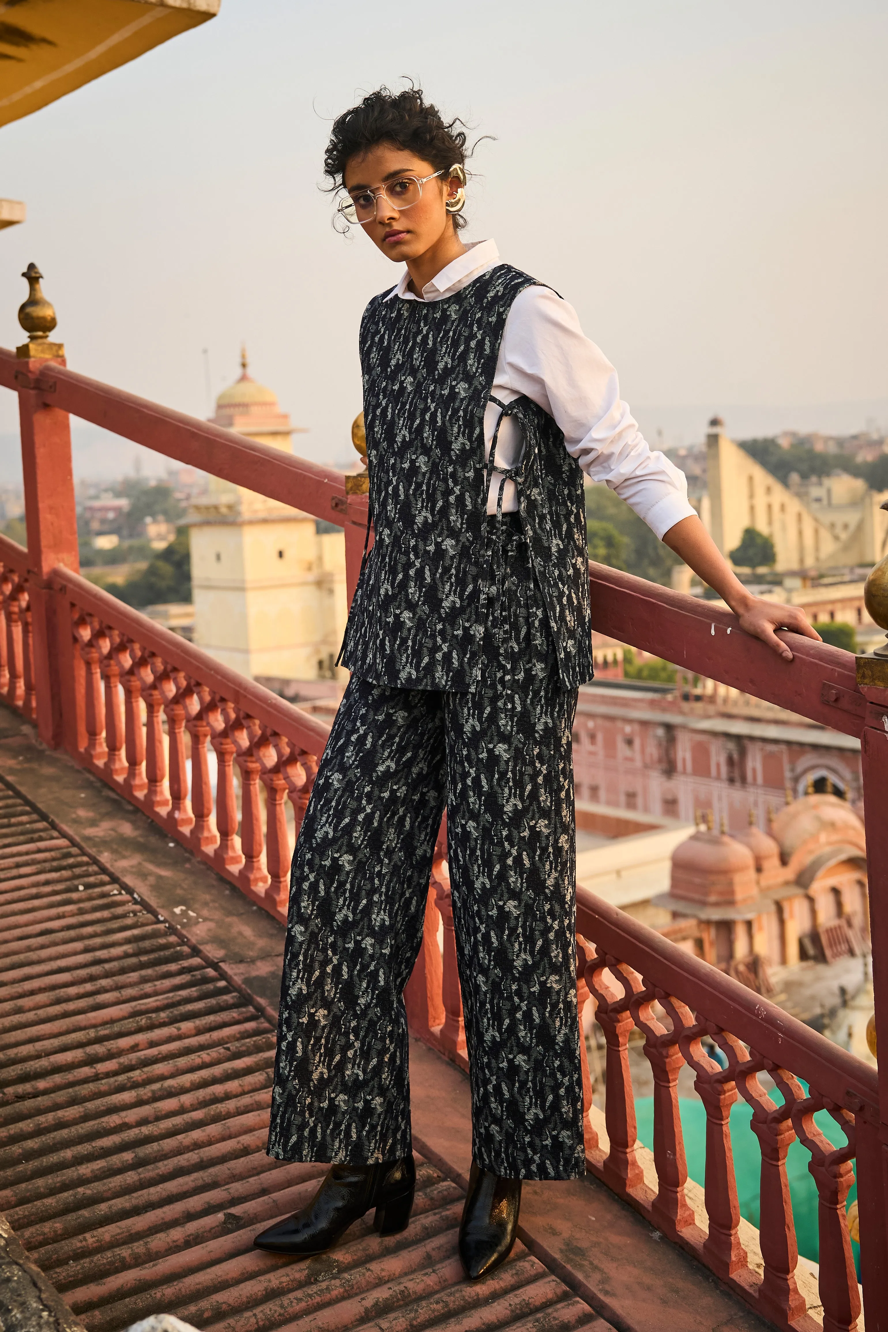 Denim Jacquard Overlay and Pant Set