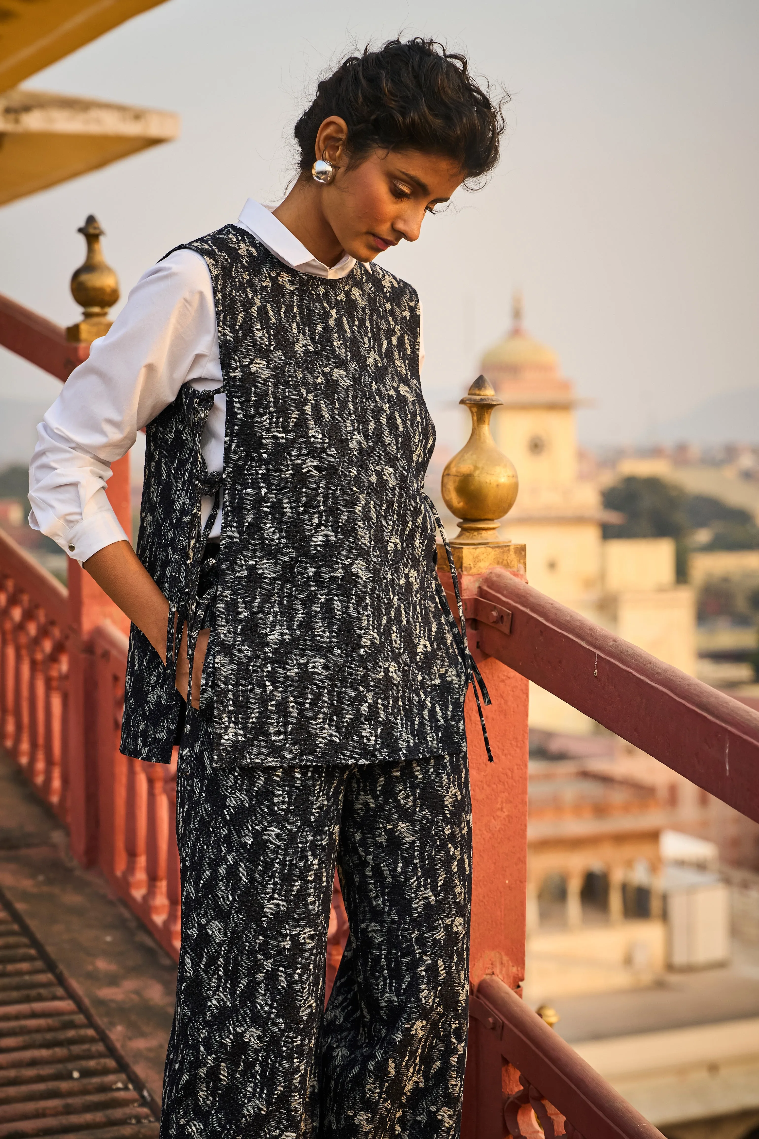 Denim Jacquard Overlay and Pant Set