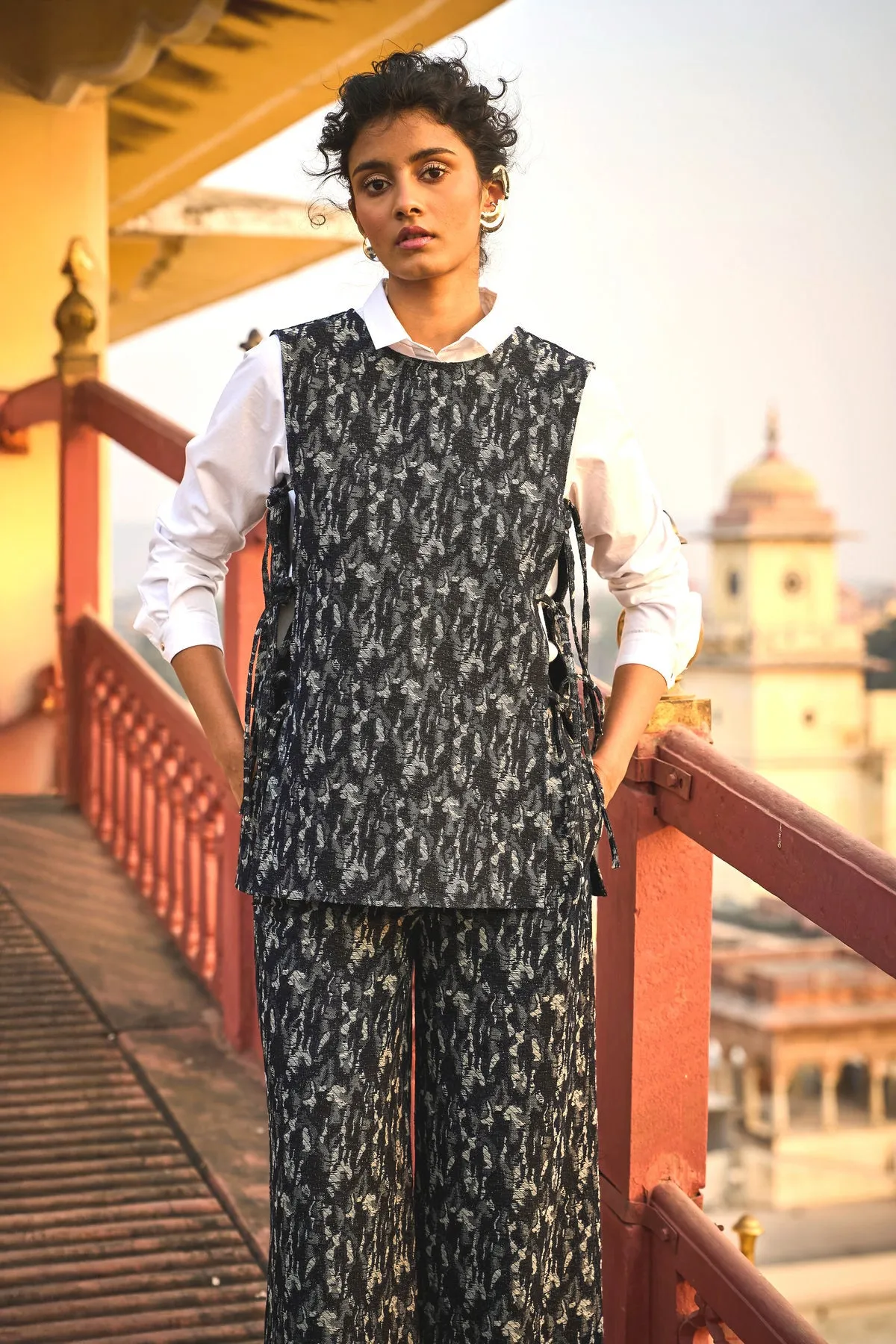 Denim Jacquard Overlay and Pant Set