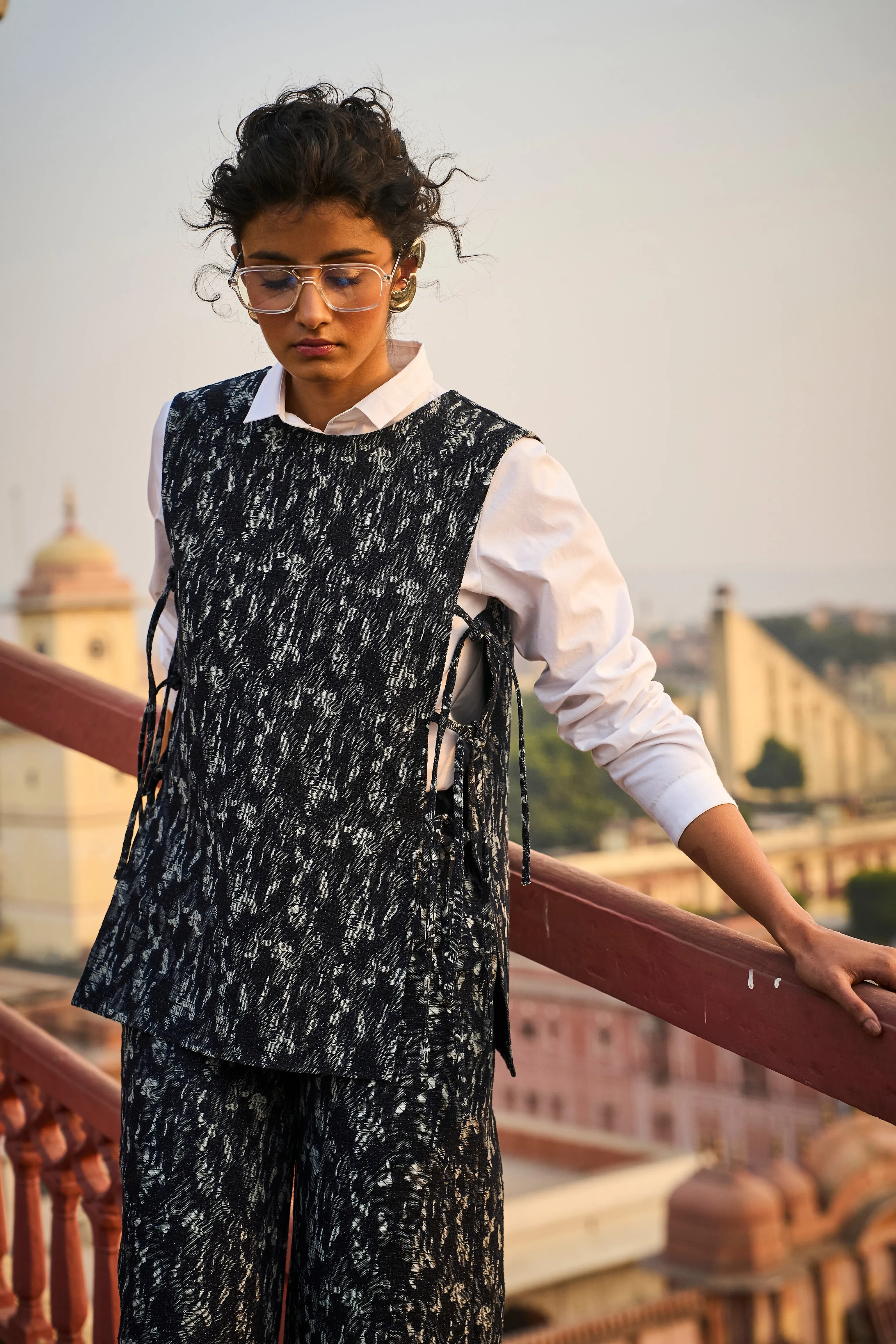 Denim Jacquard Overlay and Pant Set