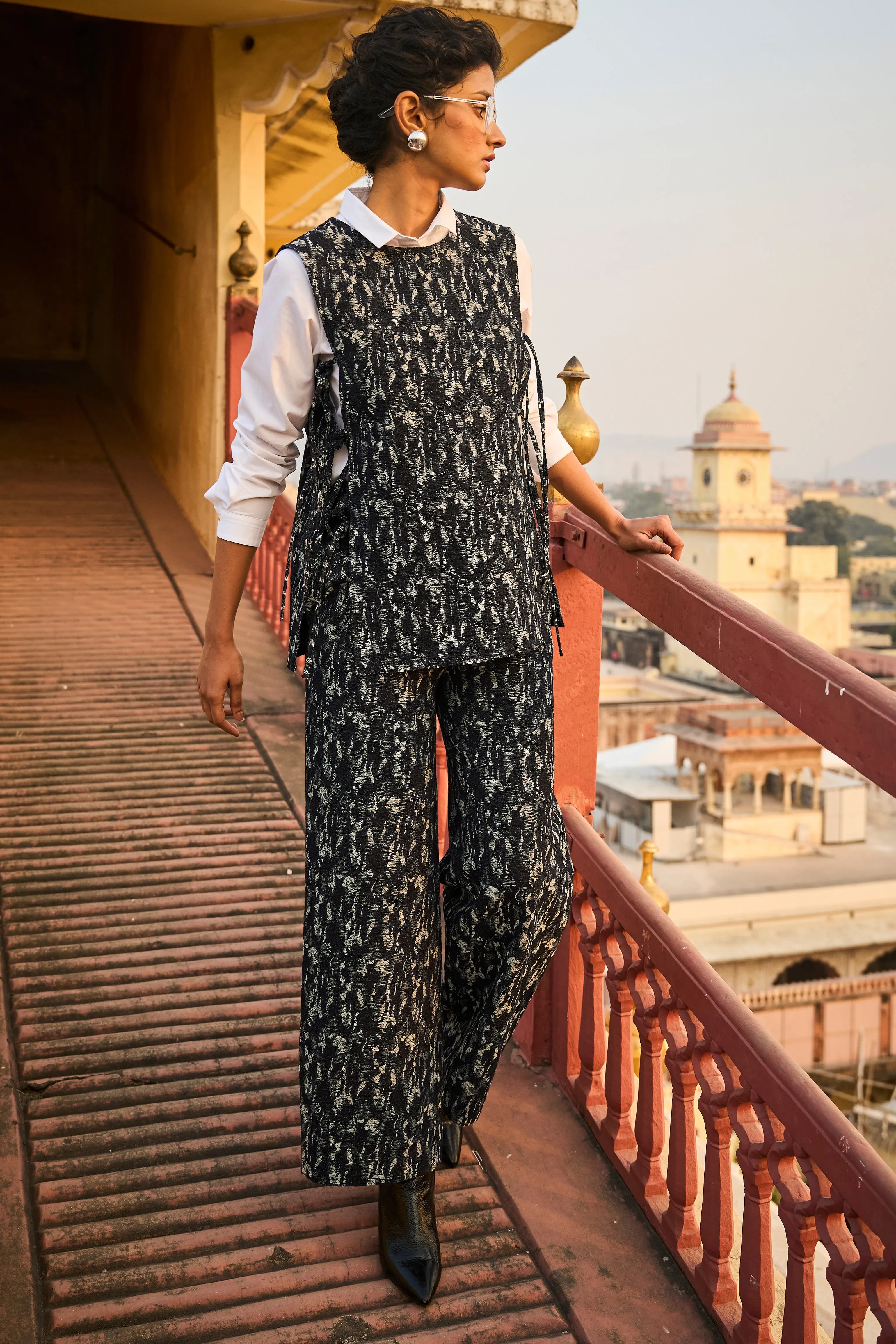 Denim Jacquard Overlay and Pant Set
