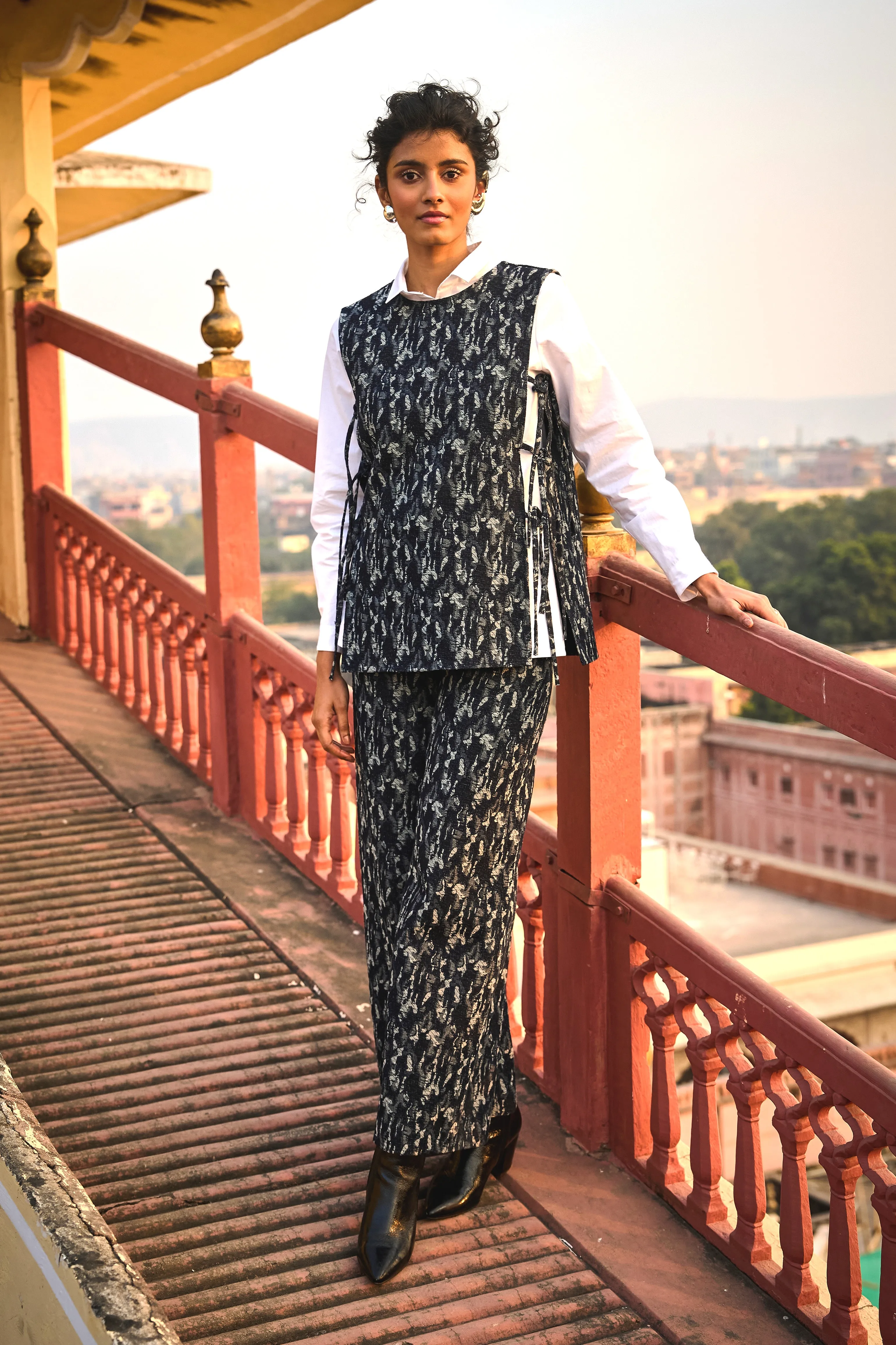 Denim Jacquard Overlay and Pant Set