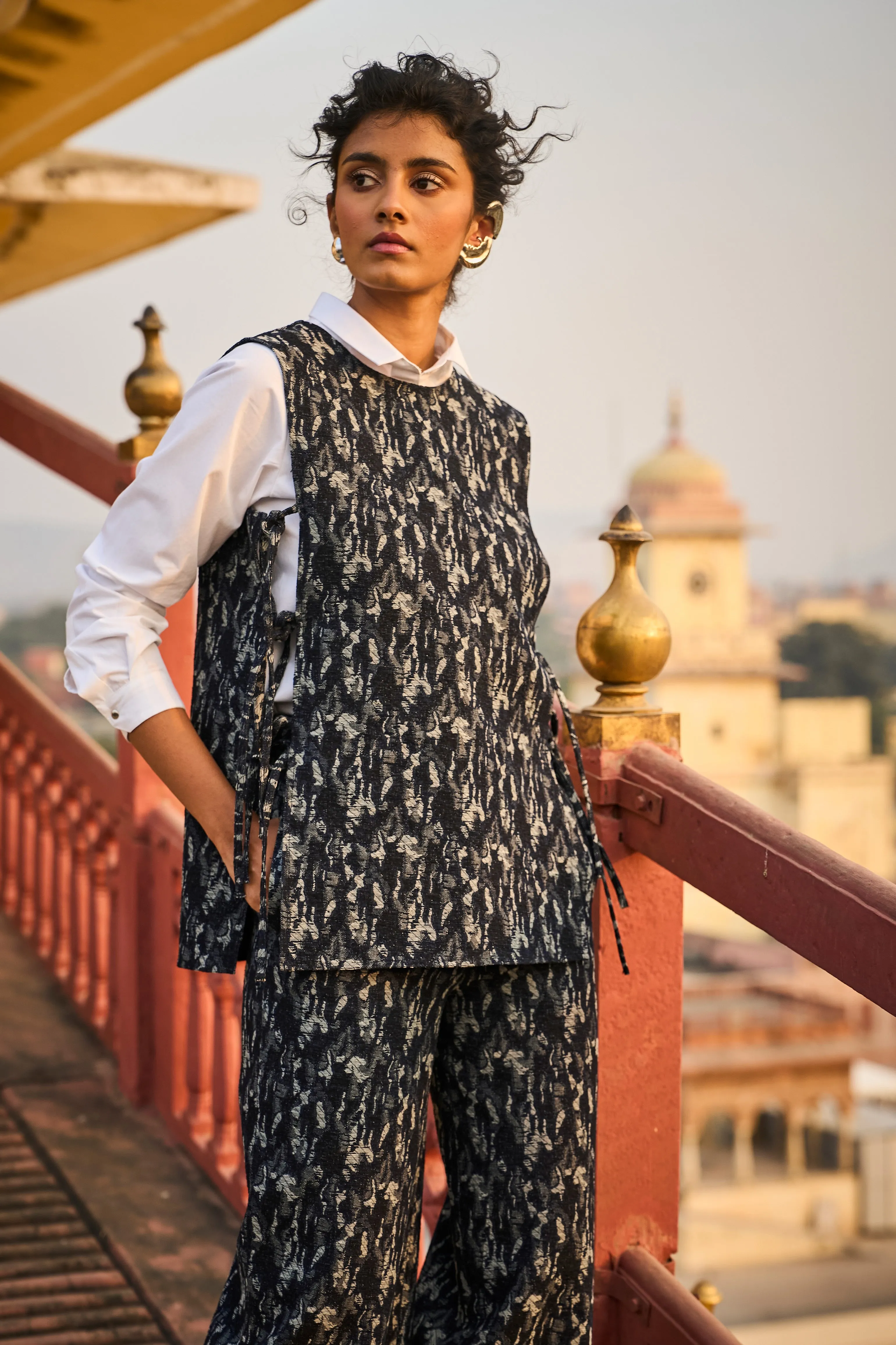 Denim Jacquard Overlay and Pant Set
