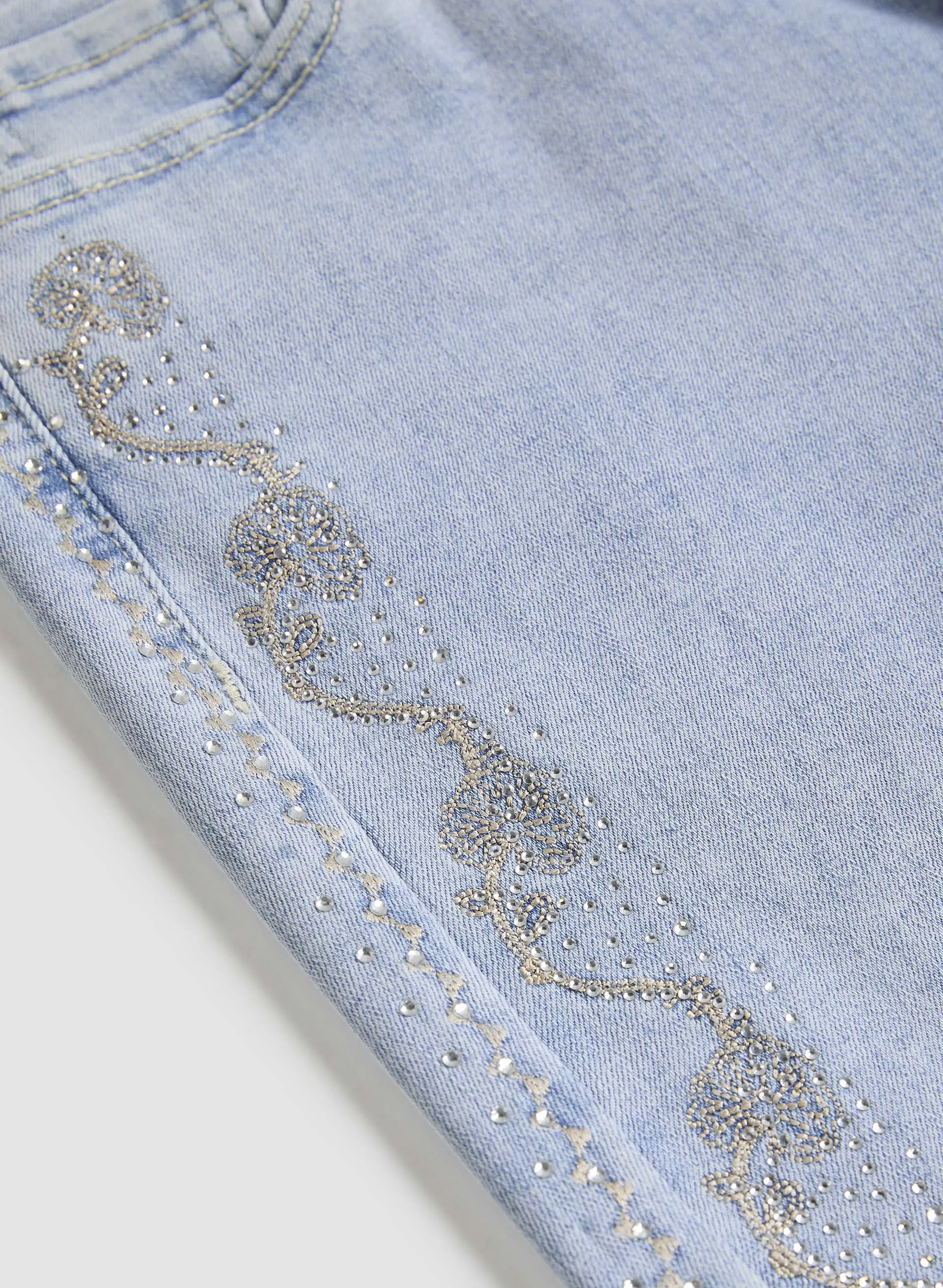 Embellished Denim Capris
