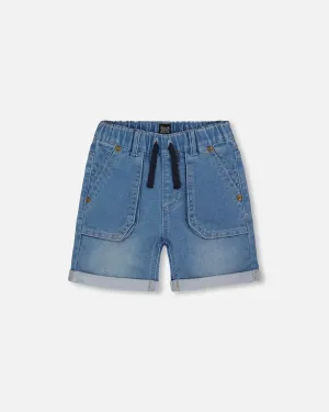 French Terry Denim Short Denim Blue