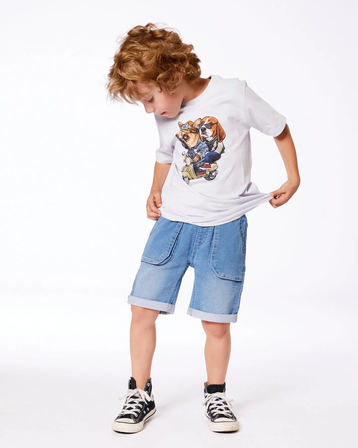 French Terry Denim Short Denim Blue