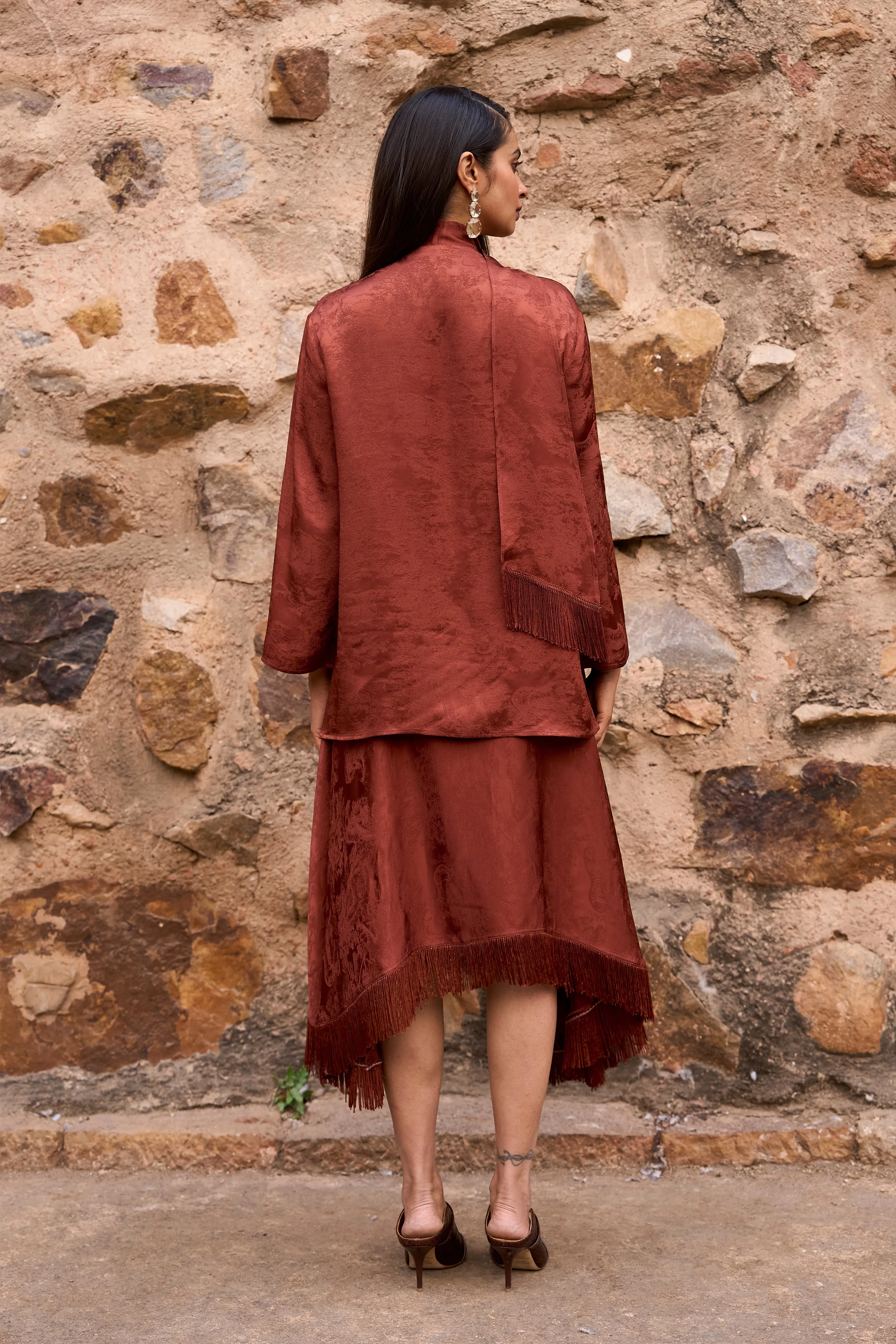 Fringe Hem Patterned Skirt