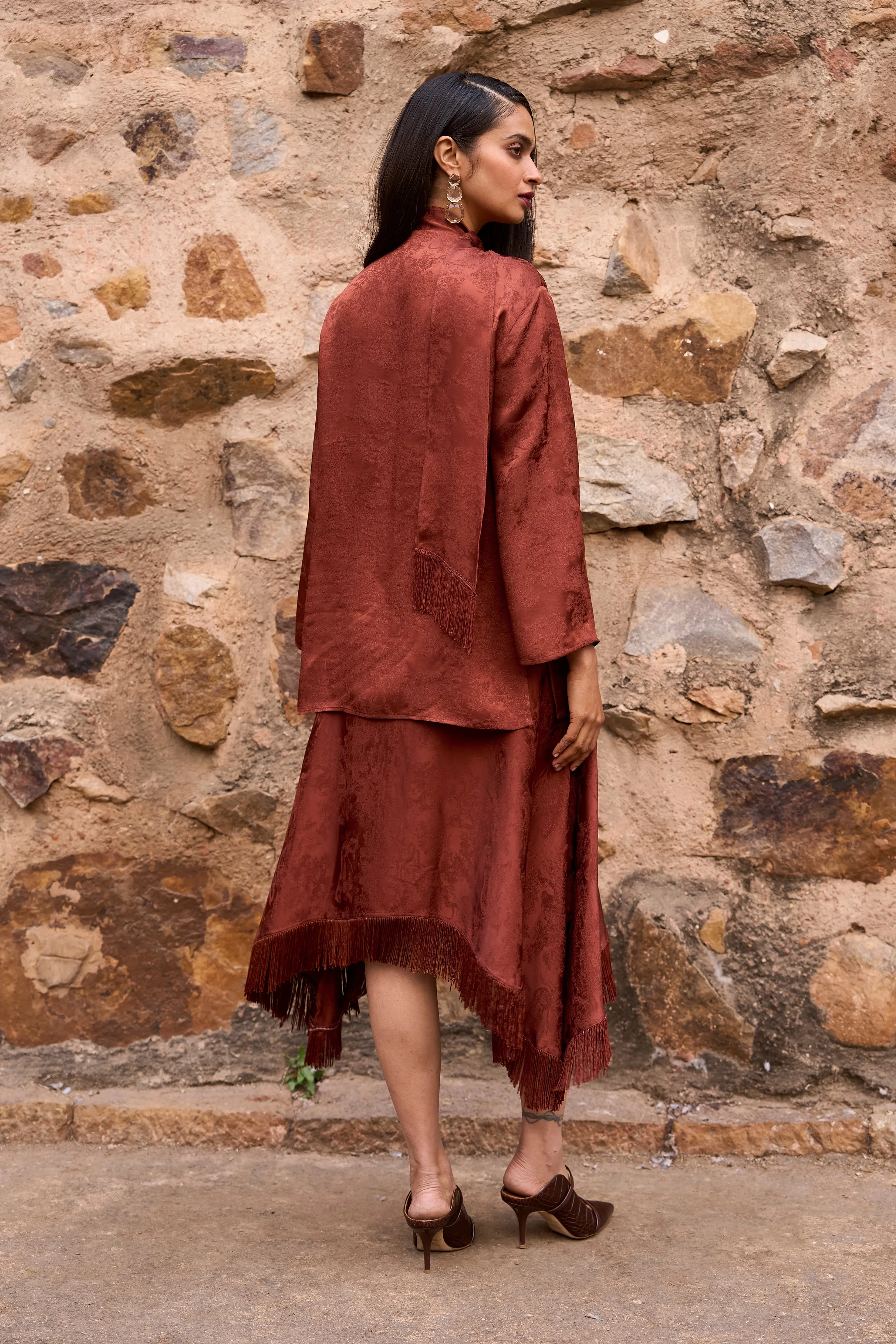 Fringe Hem Patterned Skirt