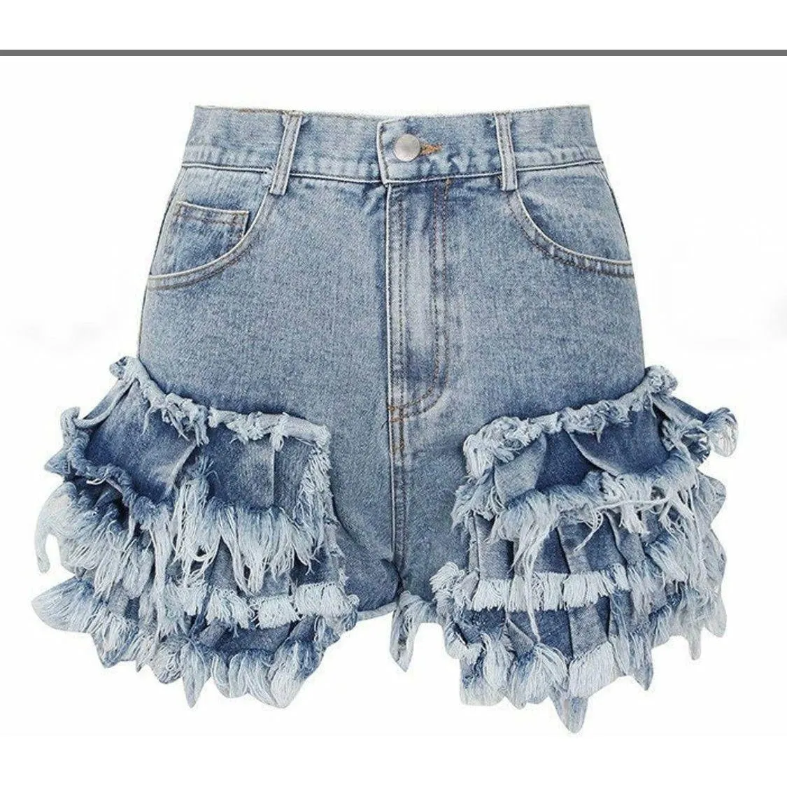 High Waist Ruffles Asymmetrical Short