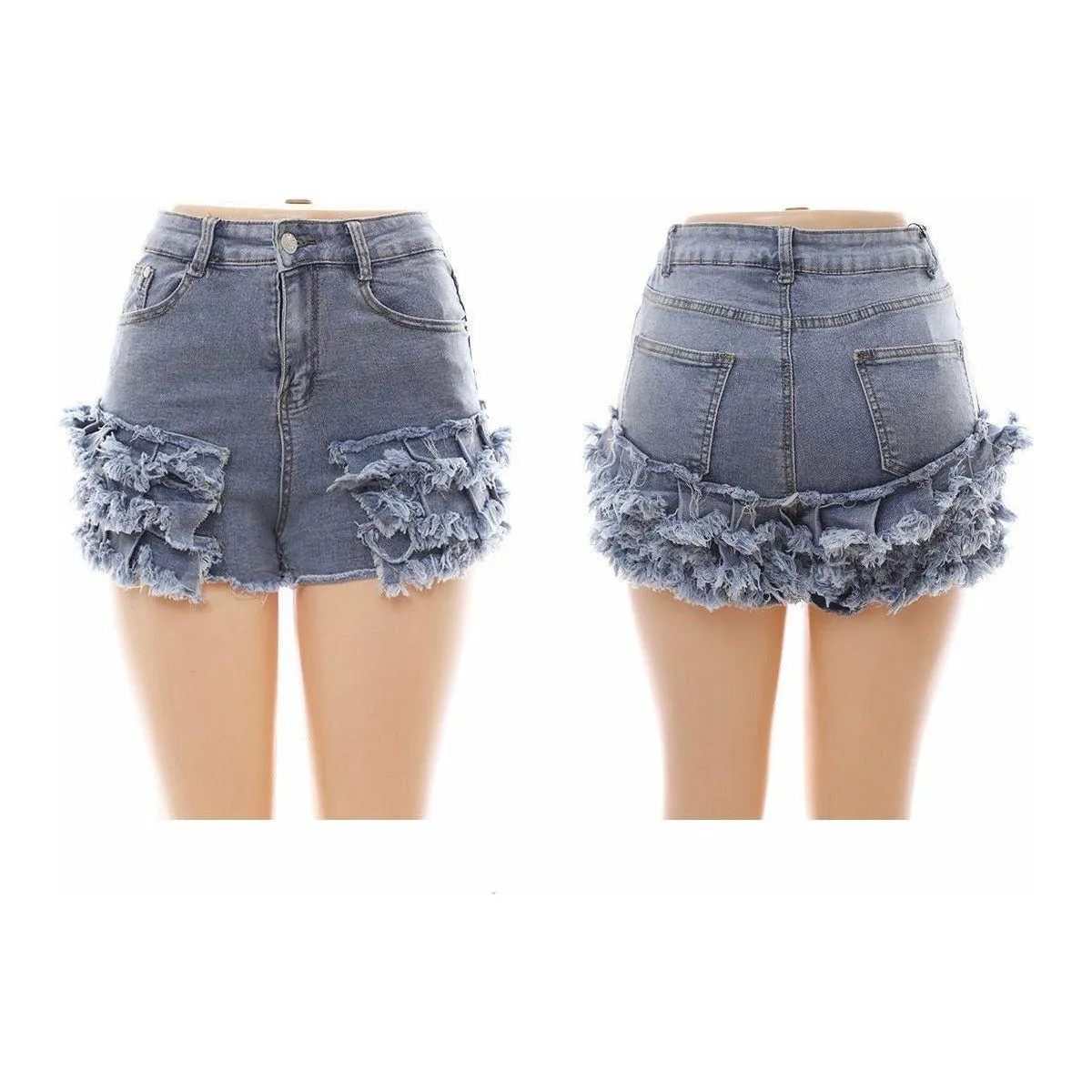 High Waist Ruffles Asymmetrical Short