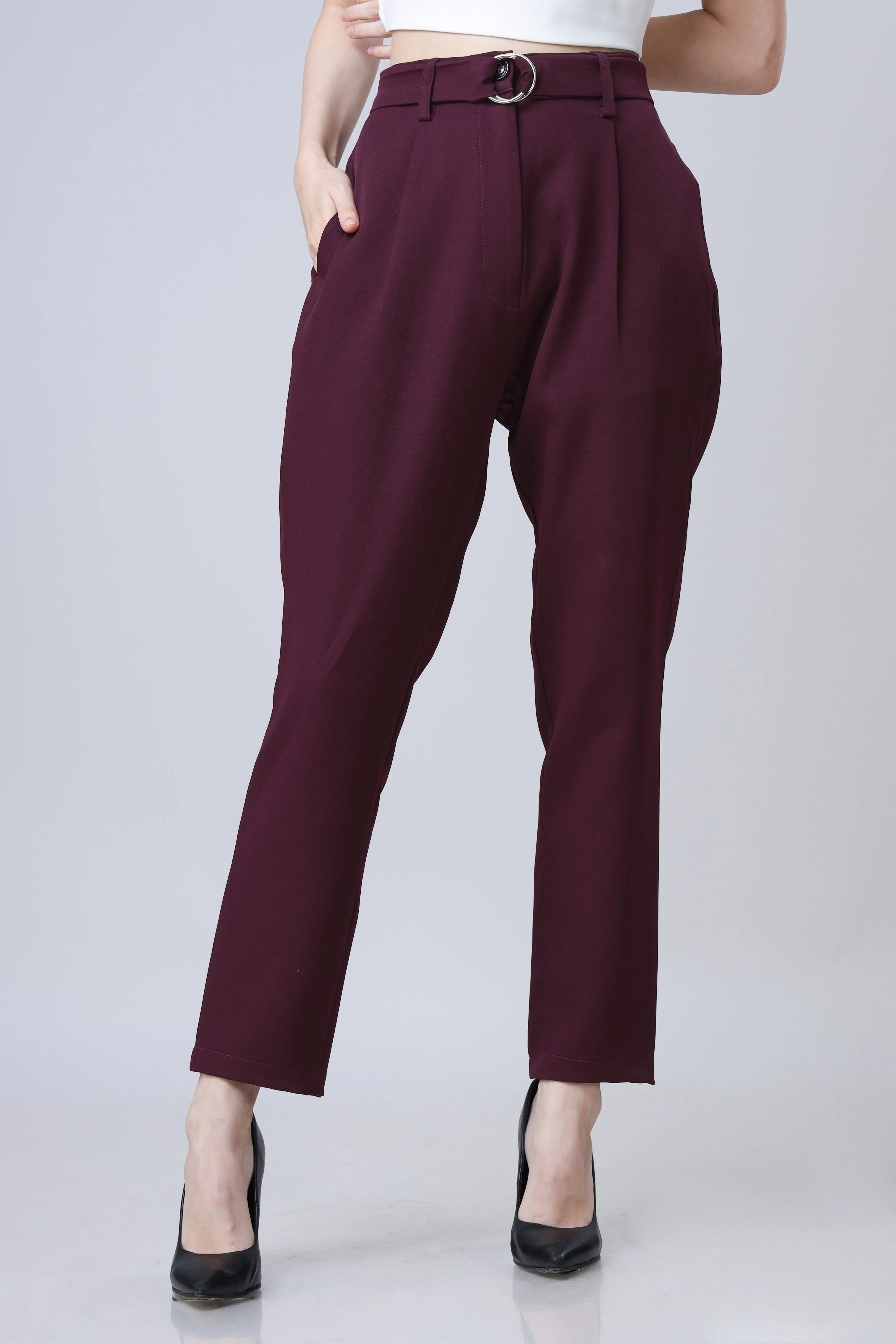 High-Waist Statement Belt Trousers