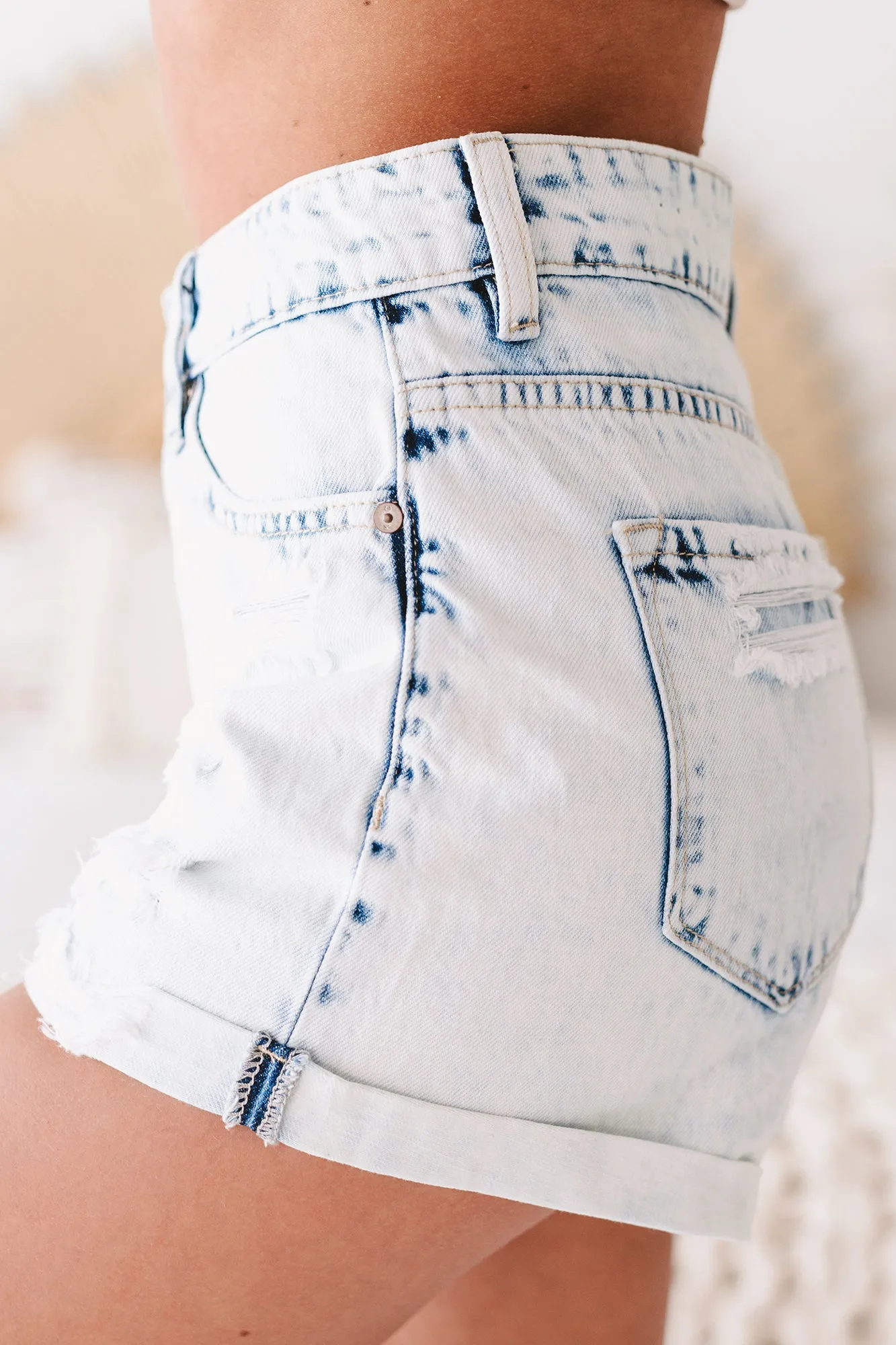 Kara High Rise Distressed Acid Wash Kancan Shorts (Light)