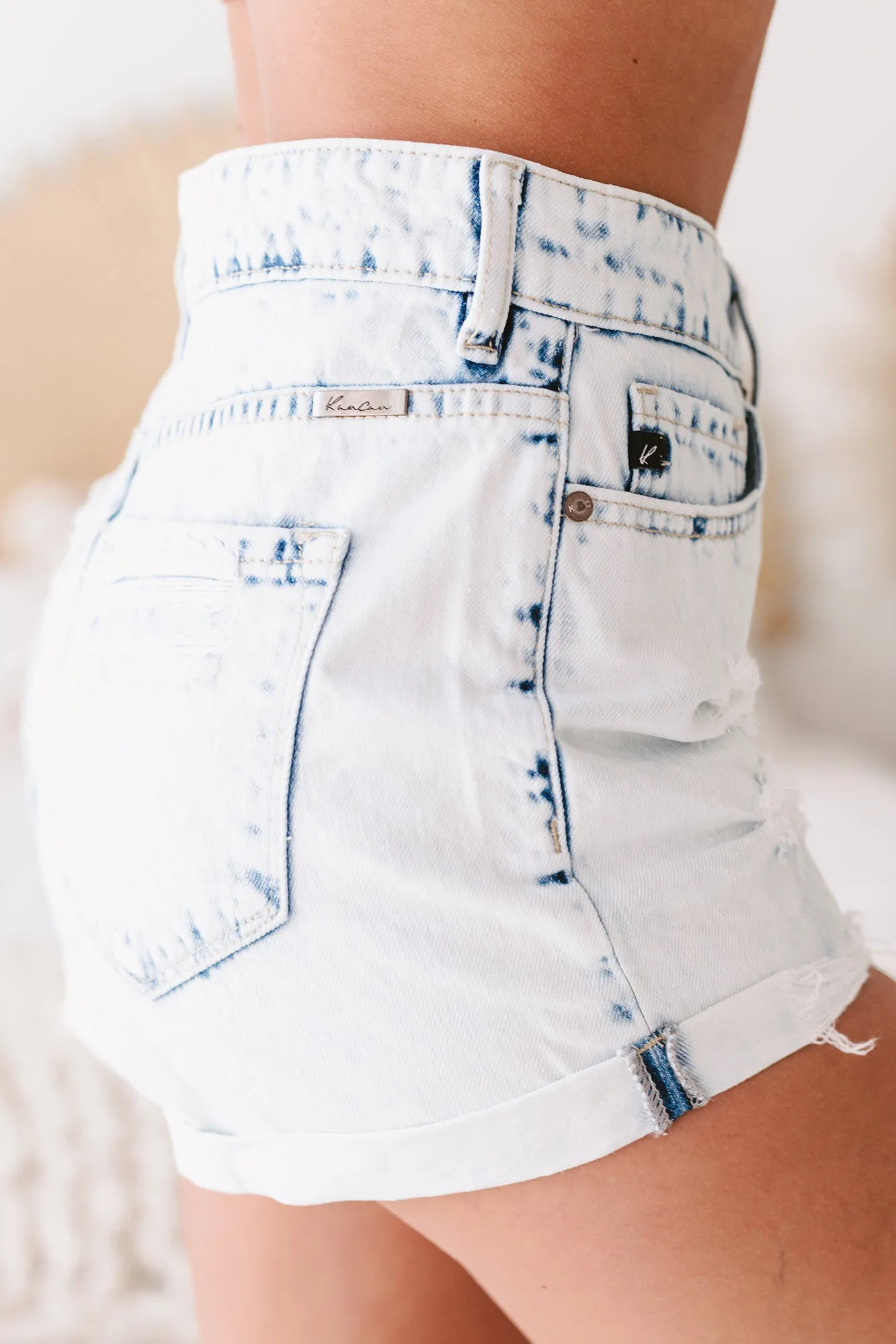 Kara High Rise Distressed Acid Wash Kancan Shorts (Light)