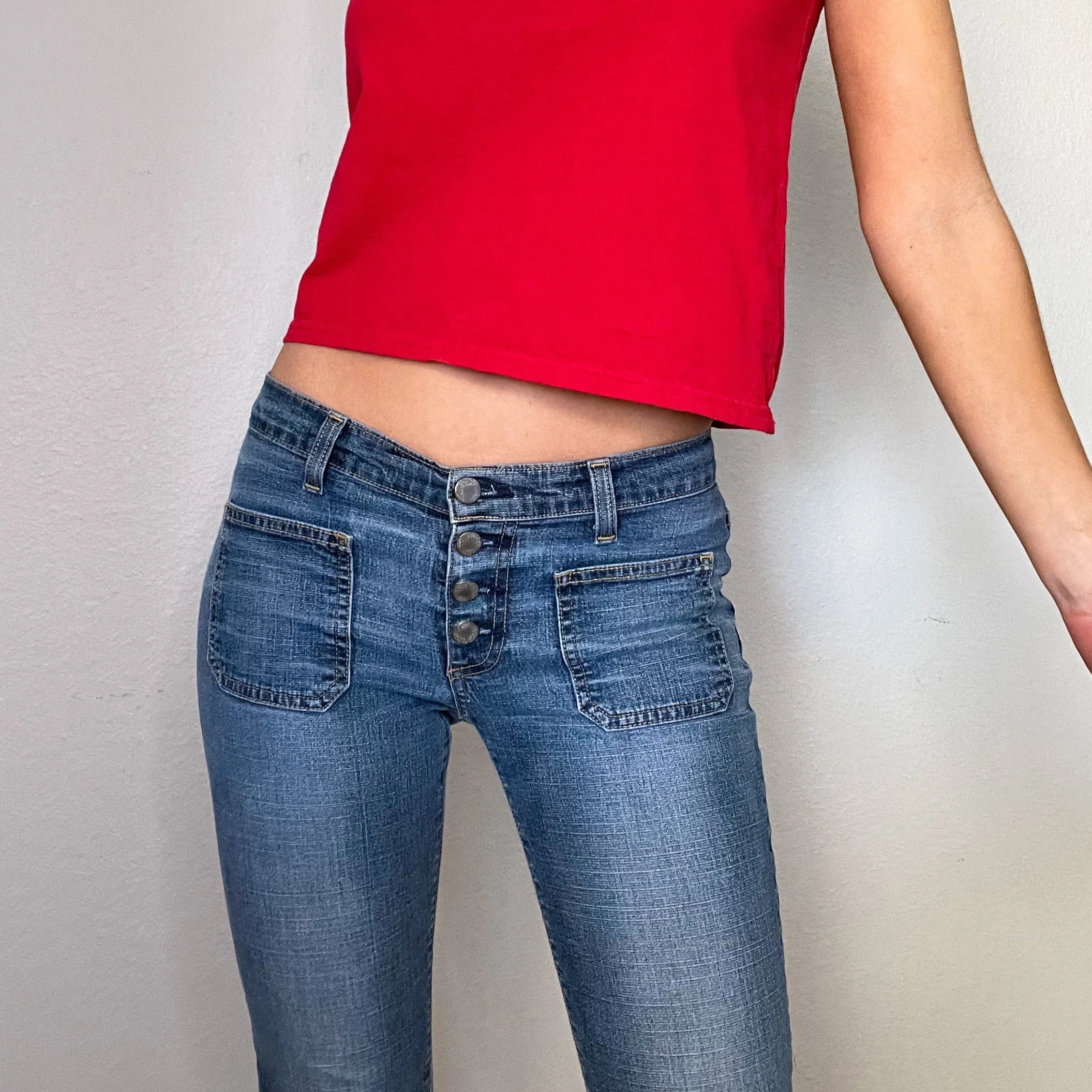Low Rise Button Fly Y2K Bootcut Jeans (XS)