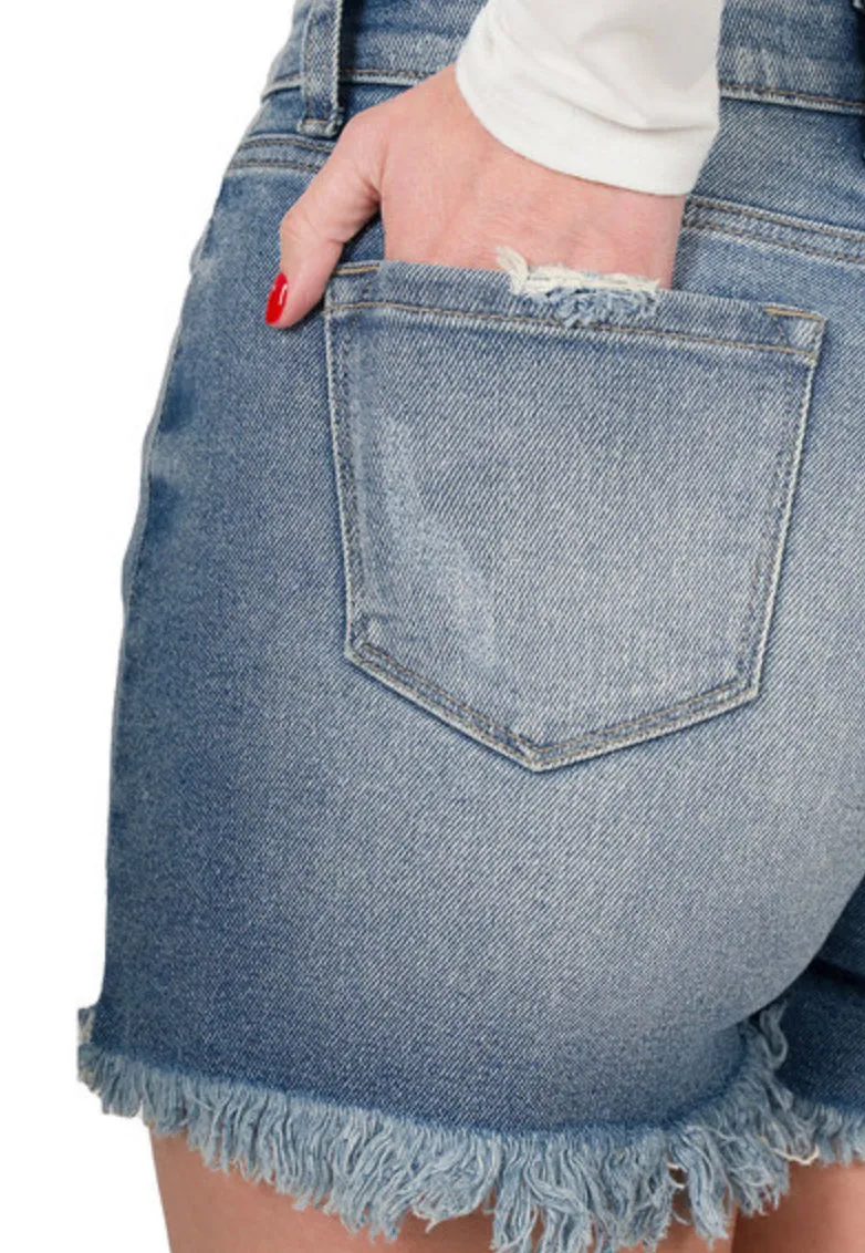 Medium Wash Jean Shorts with Frayed Hem