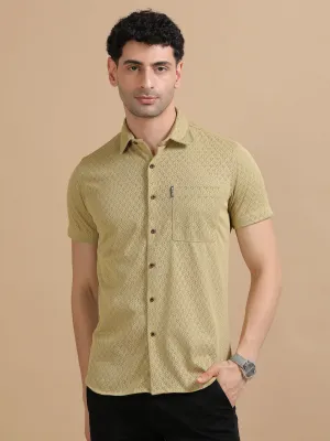 Men Khaki Half Sleeve knitted Dobby Casual Shirt