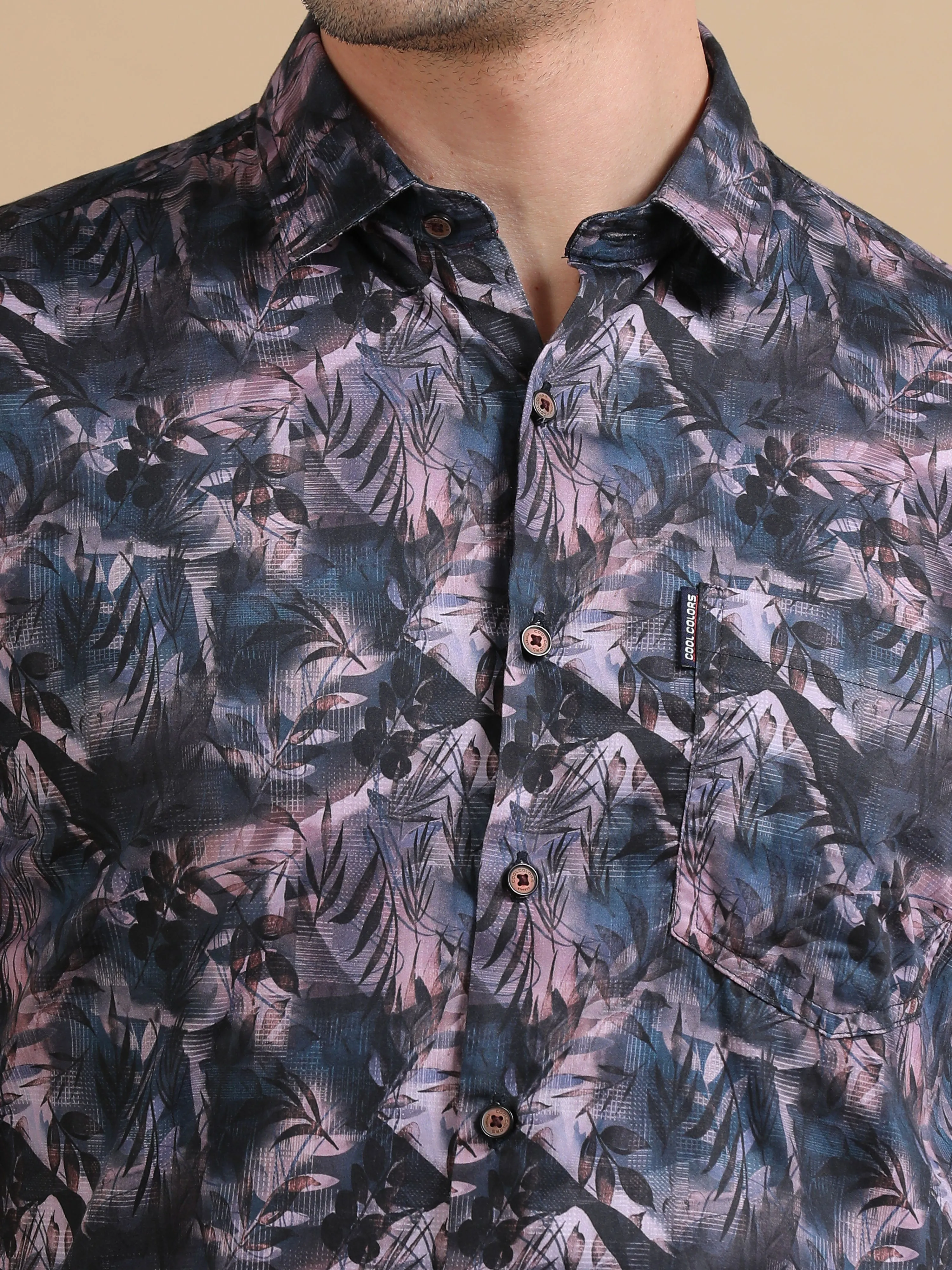 Men Purple Full Sleeve Cotton Printed Casual Shirt