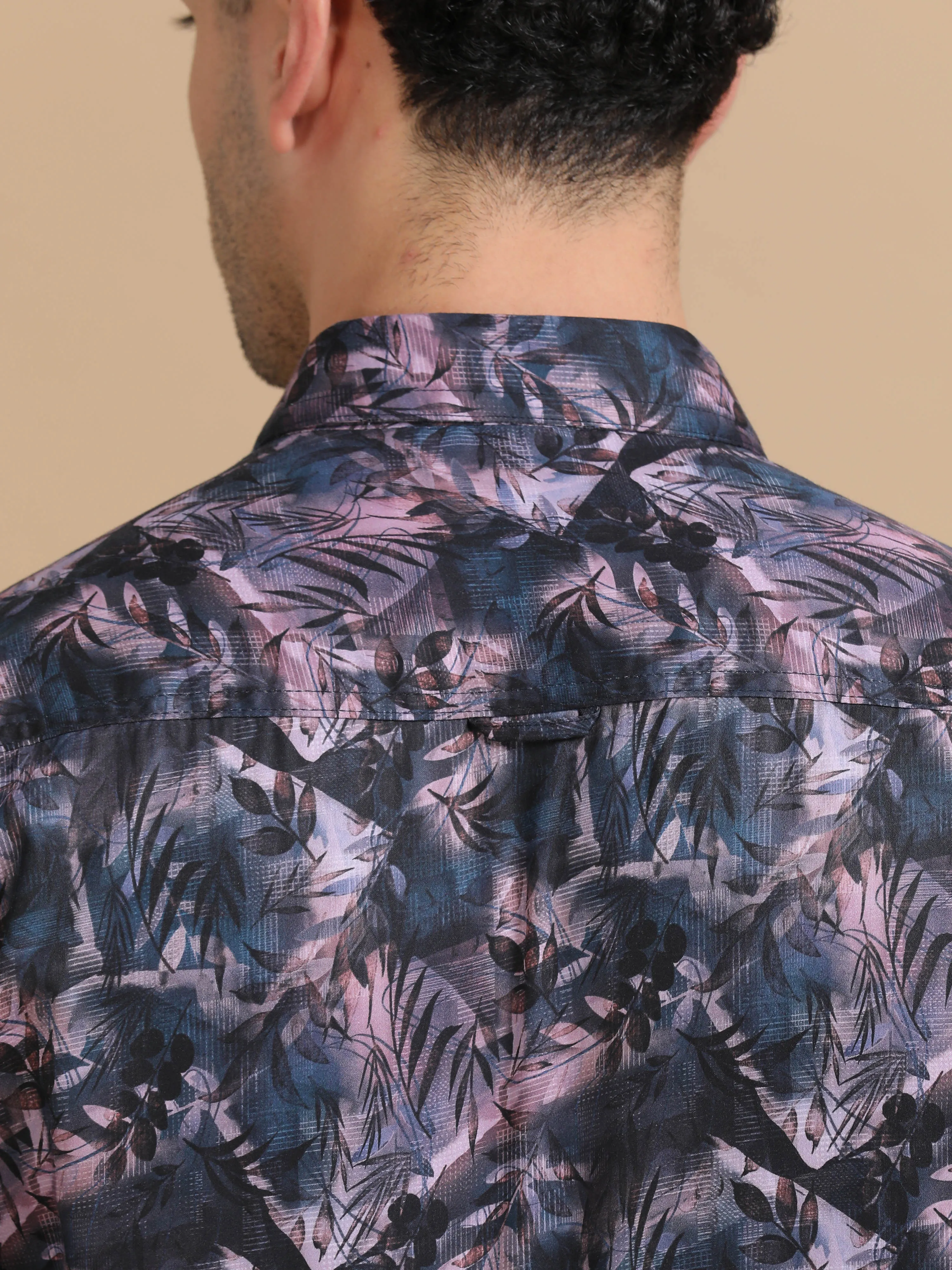 Men Purple Full Sleeve Cotton Printed Casual Shirt