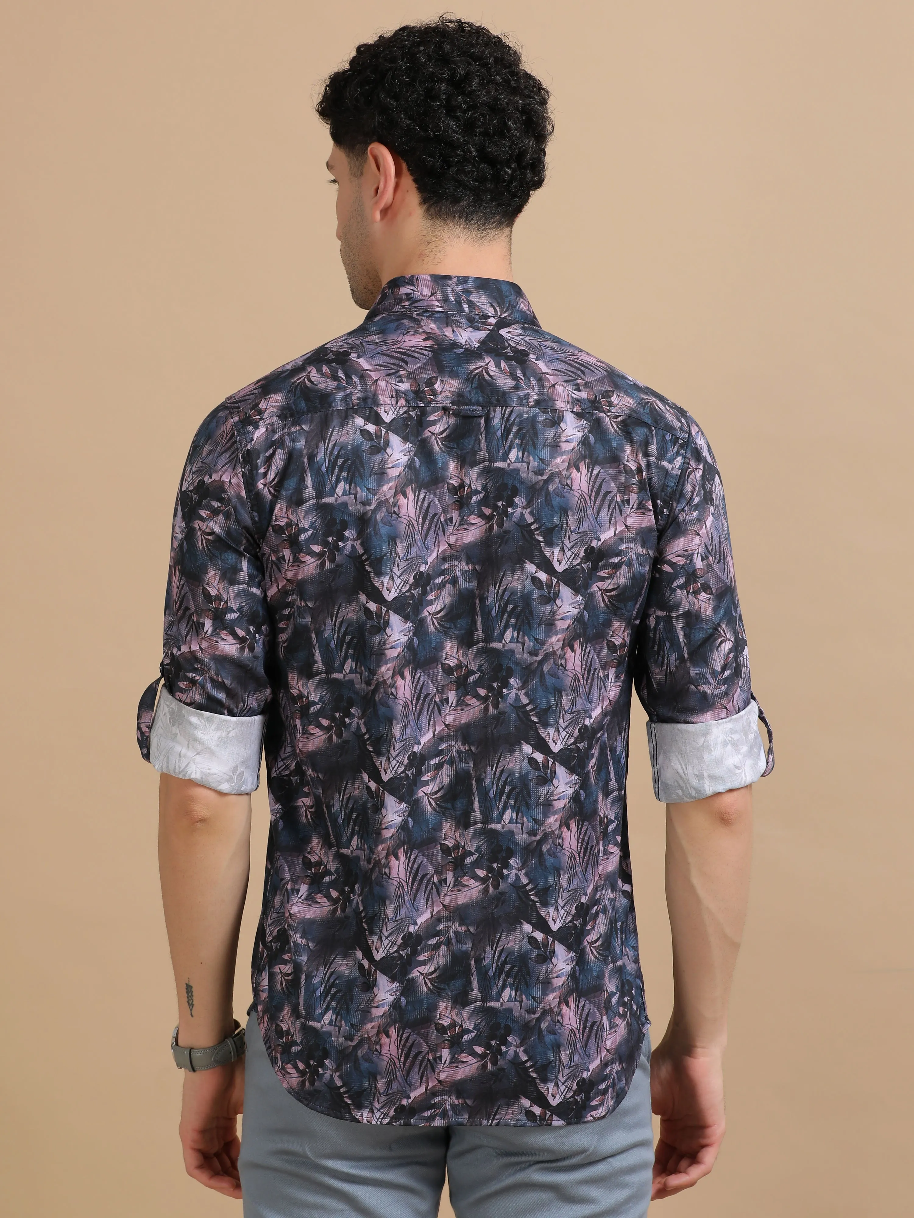 Men Purple Full Sleeve Cotton Printed Casual Shirt