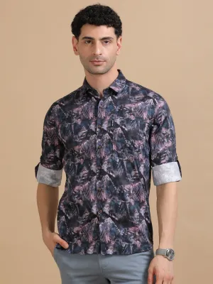 Men Purple Full Sleeve Cotton Printed Casual Shirt