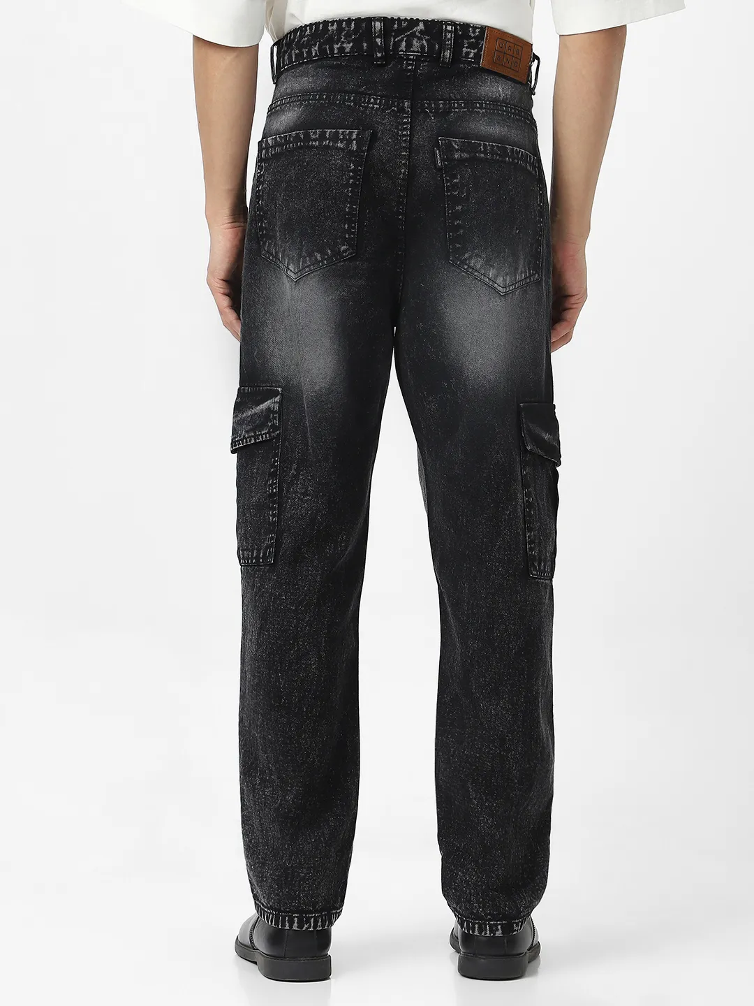 Men's Black Loose Fit Cargo Jeans With 6 Pockets Non Stretchable