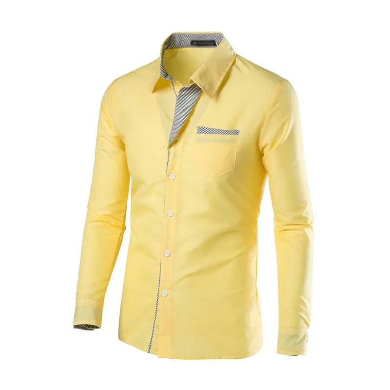 Men's Classic Design Patchwork Cotton Slim Fit Long Sleeve Shirt 30907788K