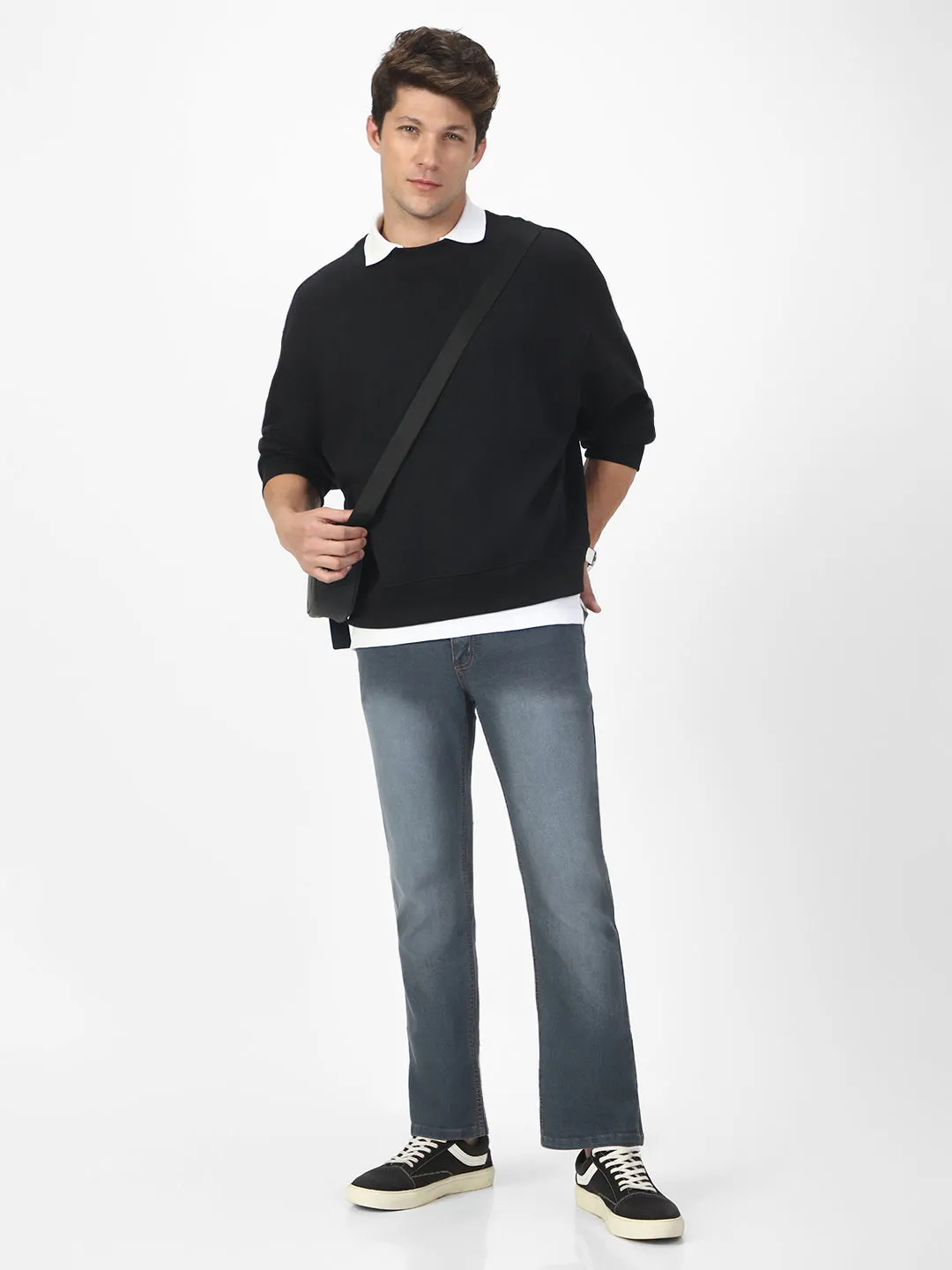 Men's Grey Washed Bootcut Jeans Stretchable