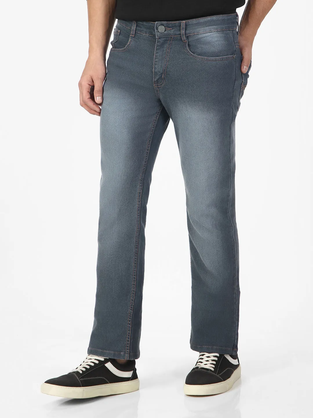 Men's Grey Washed Bootcut Jeans Stretchable