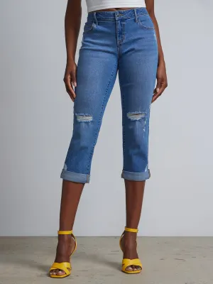 Mid-Rise Boyfriend Capri Jeans - Medium Wash