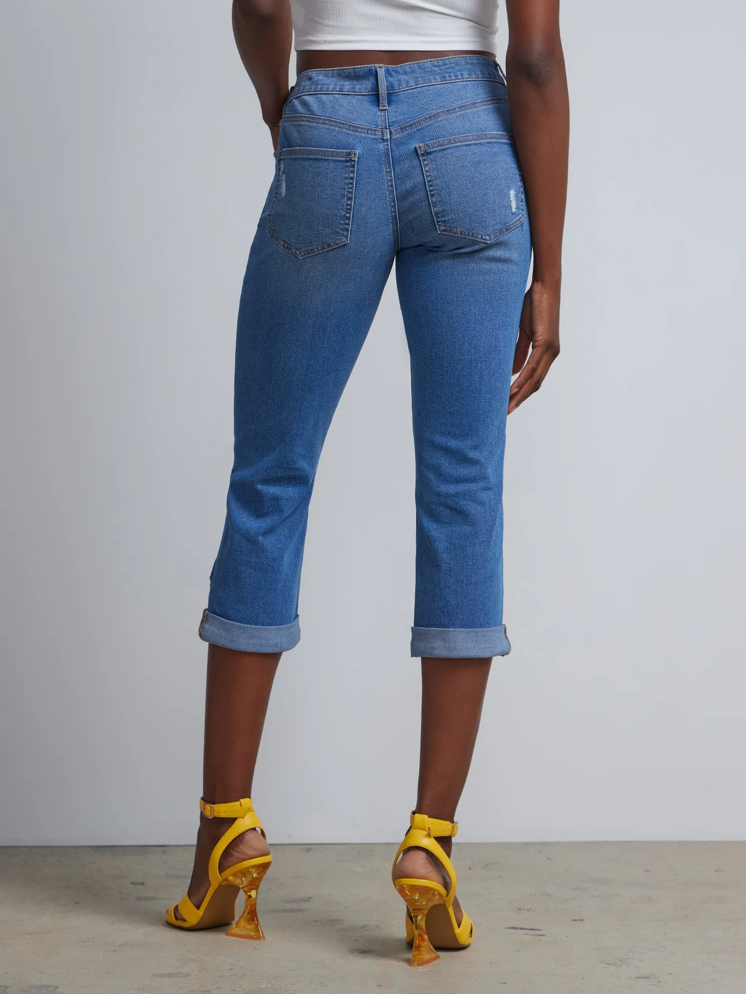 Mid-Rise Boyfriend Capri Jeans - Medium Wash