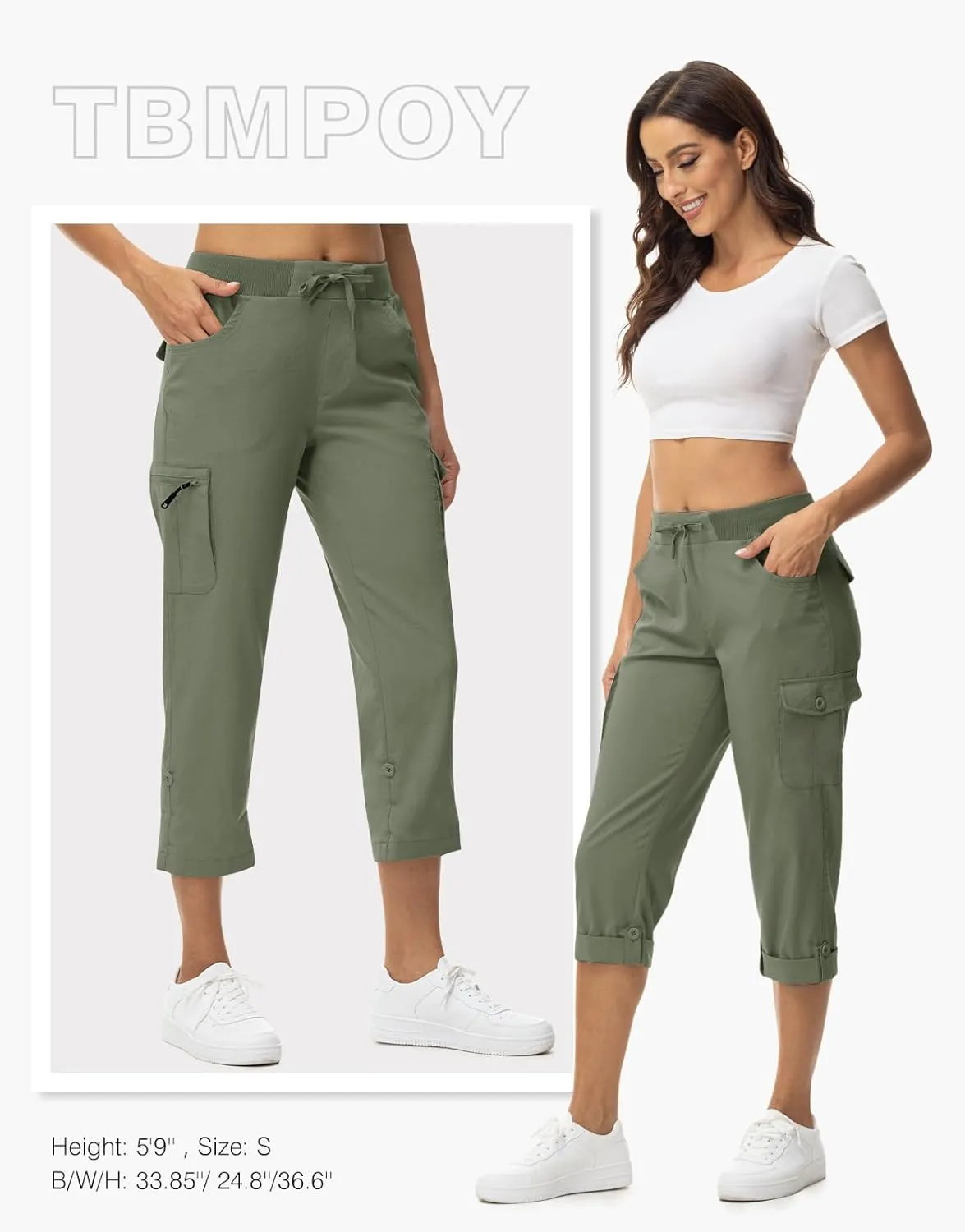 TBMPOY Womens Cargo Capris with Pockets Lightweight Hiking Capris Pants Quick Dry Casual Cropped Pants Summer Trip Cotton