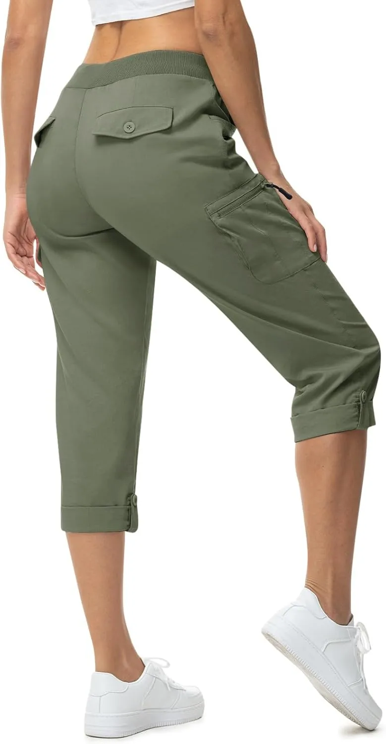 TBMPOY Womens Cargo Capris with Pockets Lightweight Hiking Capris Pants Quick Dry Casual Cropped Pants Summer Trip Cotton