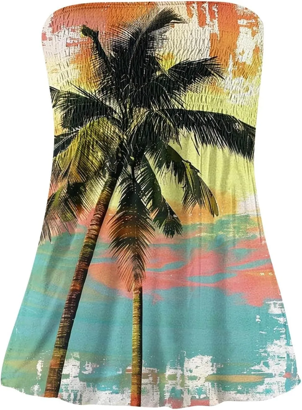 Tube Tops for Women Sleeveless Smocked Ruffled Tanks Strapless Floral Print Tube Tops Lightweight Sexy Bandeau